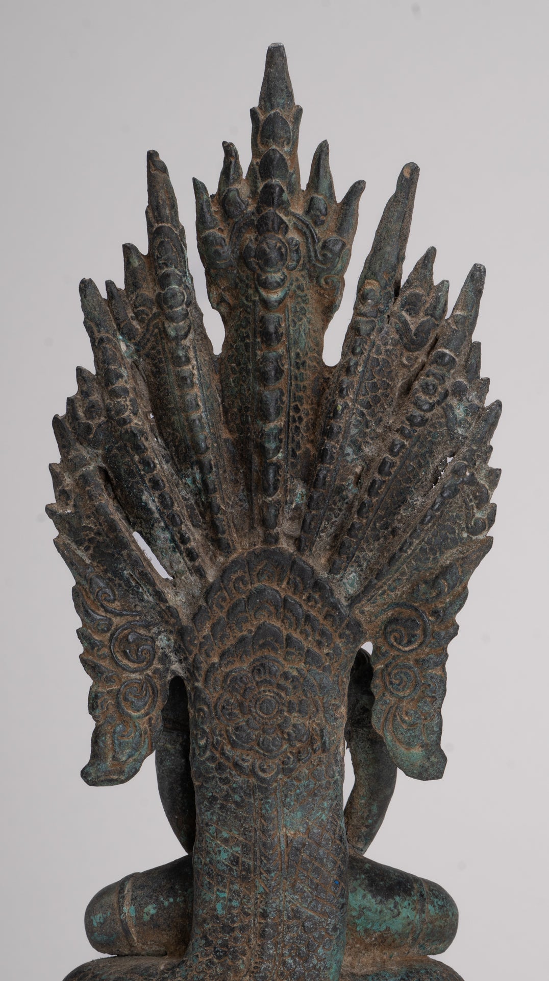 Buddha Statue - Antique Bayon Style Khmer Seated Bronze Naga Meditation Buddha - 37cm/15"