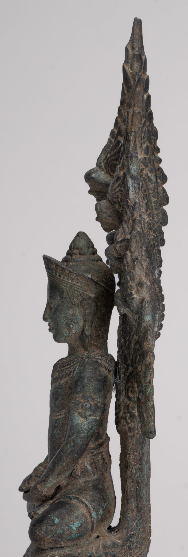 Buddha Statue - Antique Bayon Style Khmer Seated Bronze Naga Meditation Buddha - 37cm/15"