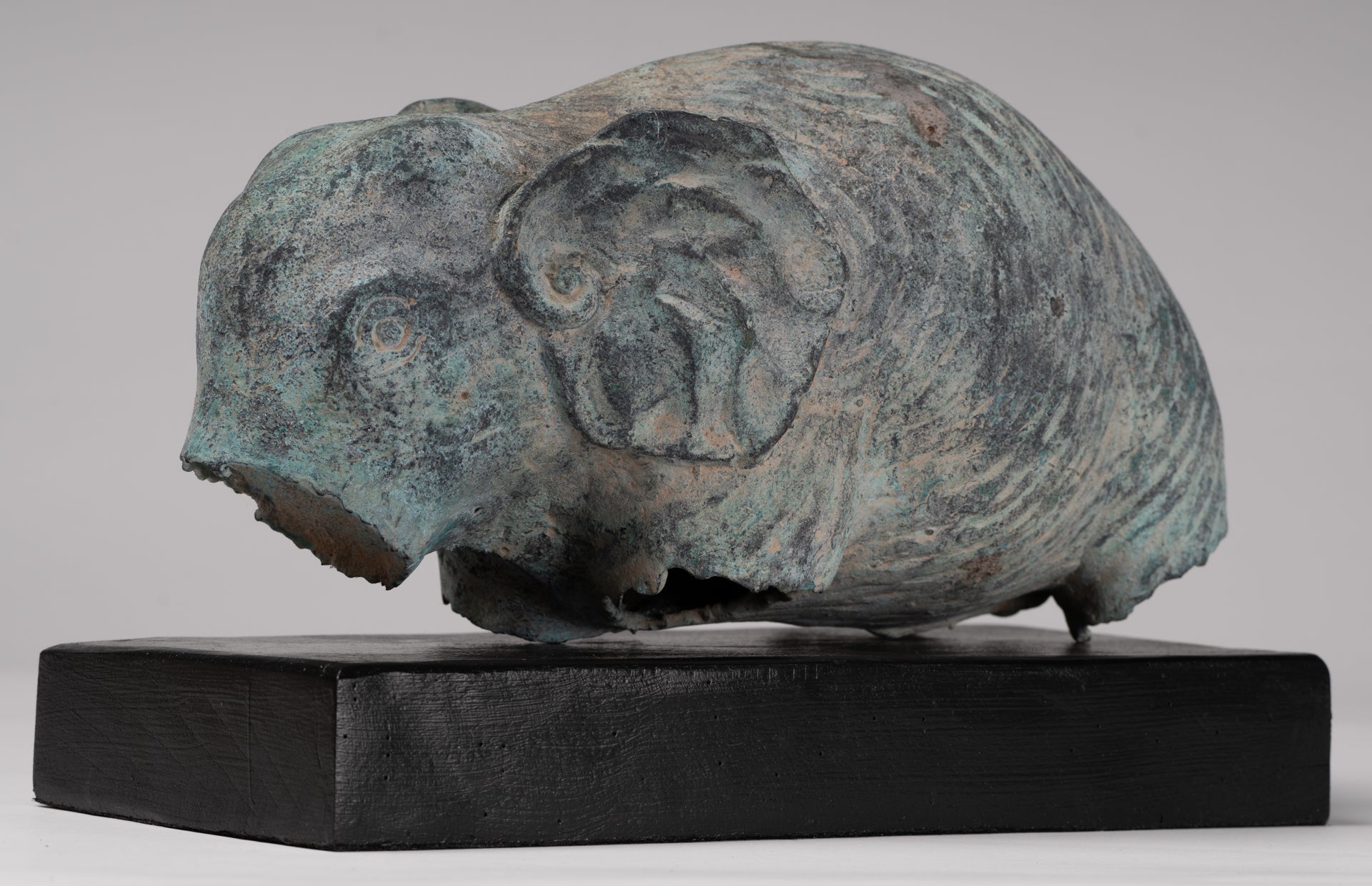 Antique Khmer Style Verdigris Bronze Abstract Elephant Statue - 21cm/8.5"