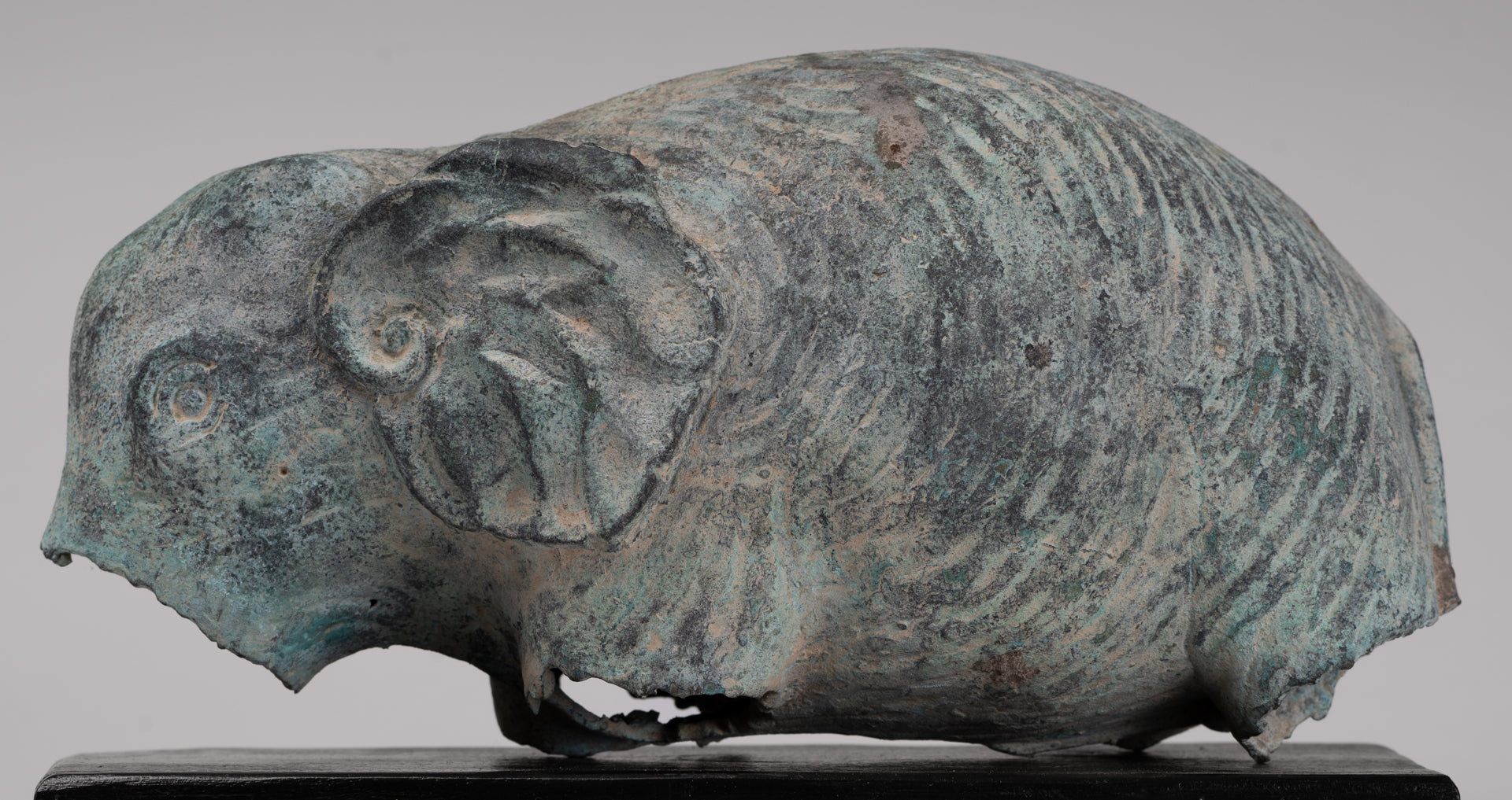 Antique Khmer Style Verdigris Bronze Abstract Elephant Statue - 21cm/8.5"