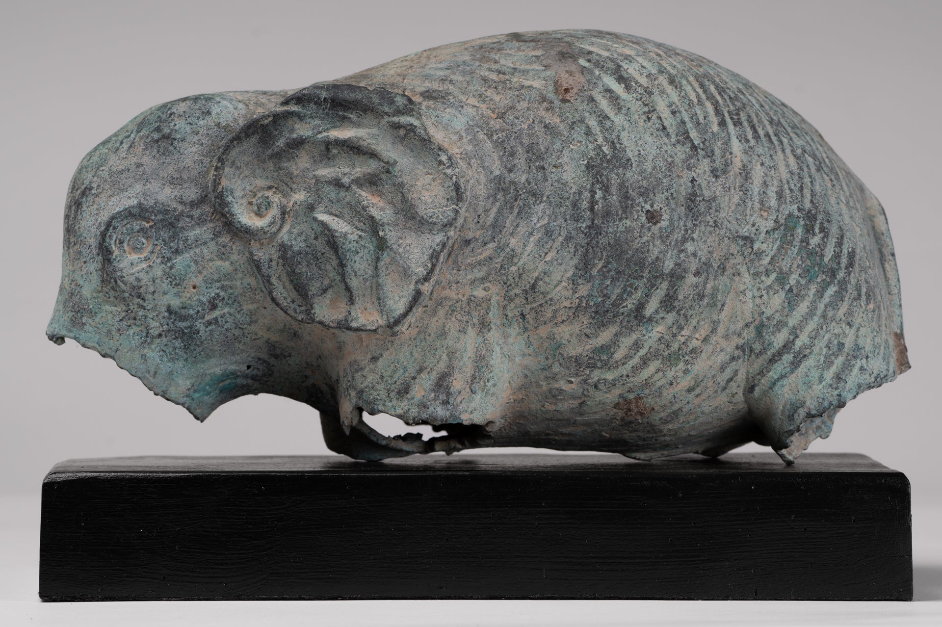 Antique Khmer Style Verdigris Bronze Abstract Elephant Statue - 21cm/8.5"