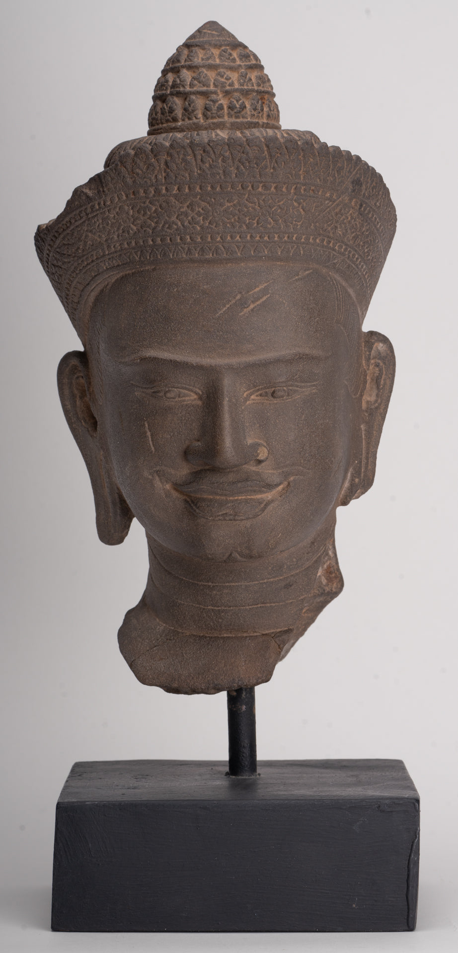 Testa Khmer Vishnu montata su pietra in stile Angkor Wat antico - 29 cm / 12"