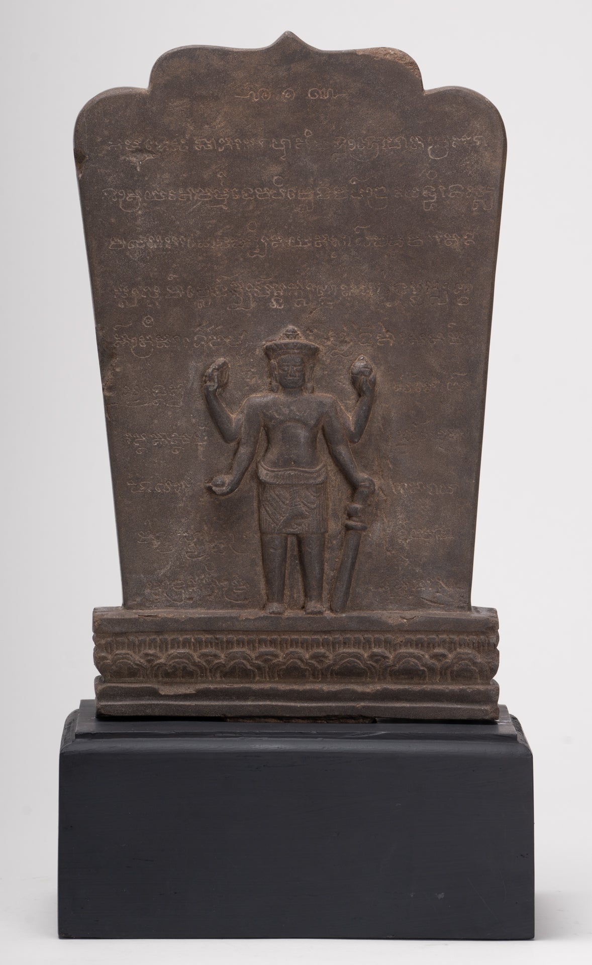 Antique Bayon Style Mounted Stone Stele Vishnu Statue - 42cm/17"