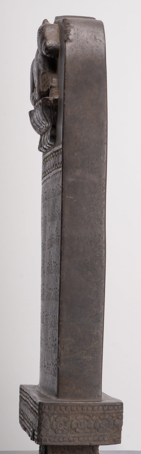 Antique Khmer Style Stone Sanskrit Stele with Nandi - 54cm / 22"