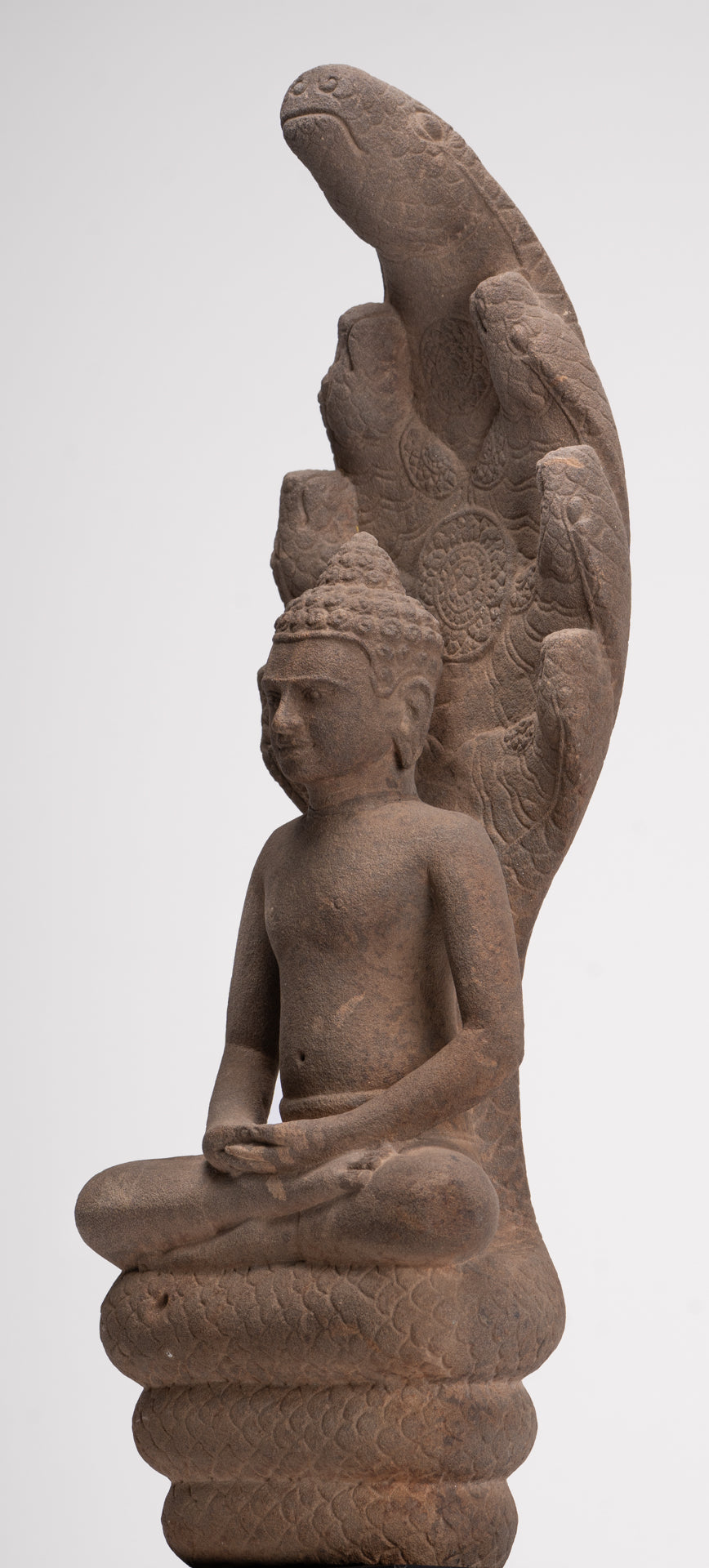 Buddha Statue - Antique Dvaravati Style Thai Stone Naga Meditation Buddha - 58cm/23"