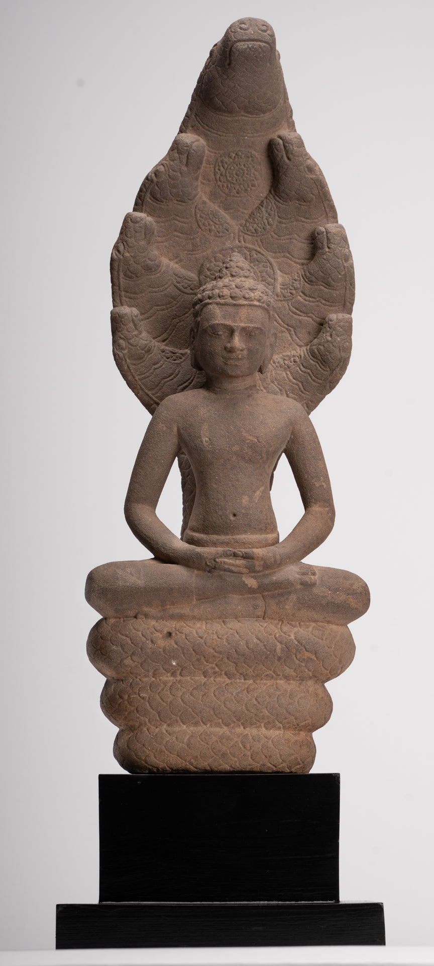 Buddha Statue - Antique Dvaravati Style Thai Stone Naga Meditation Buddha - 58cm/23"