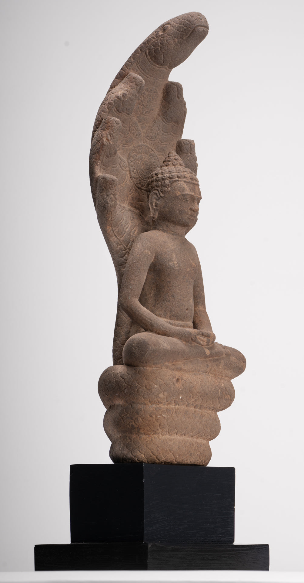 Buddha Statue - Antique Dvaravati Style Thai Stone Naga Meditation Buddha - 58cm/23"