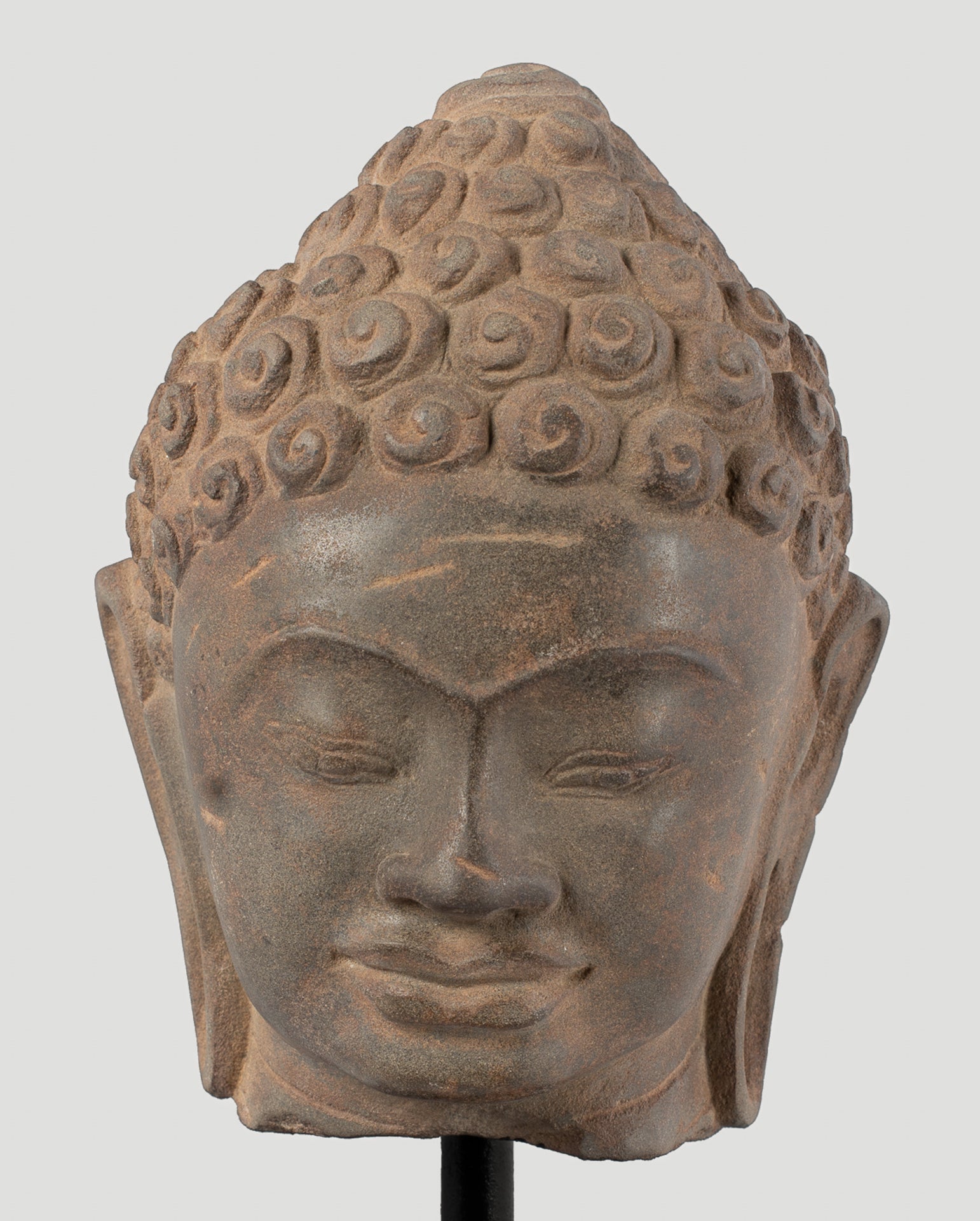 Buddha Statue - Antique Dvaravati Style Thai Stone Buddha Head Statue - 27cm/11"