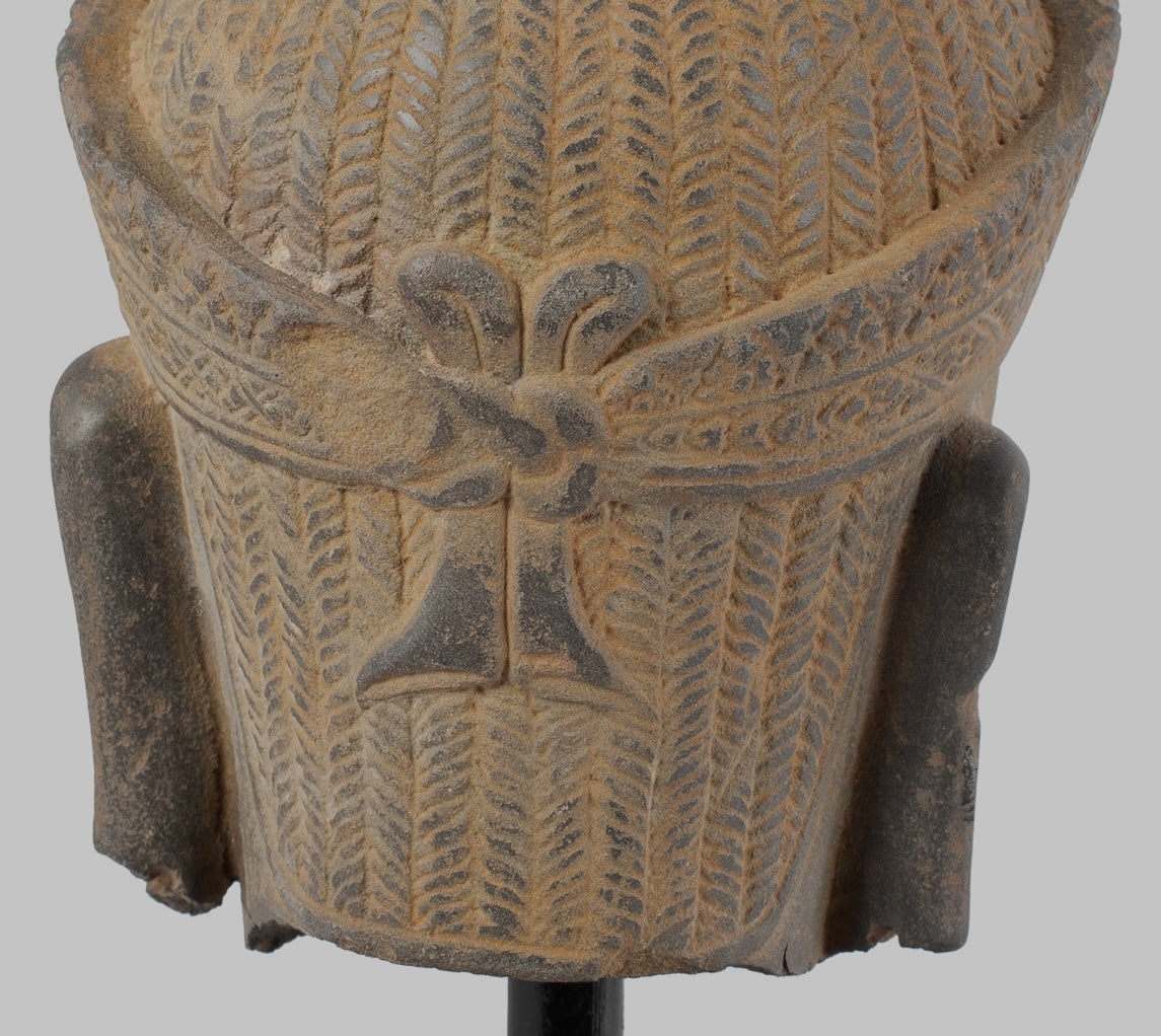 Antique Koh Ker Style Stone Mounted Khmer Vishnu Head - 28cm / 11"