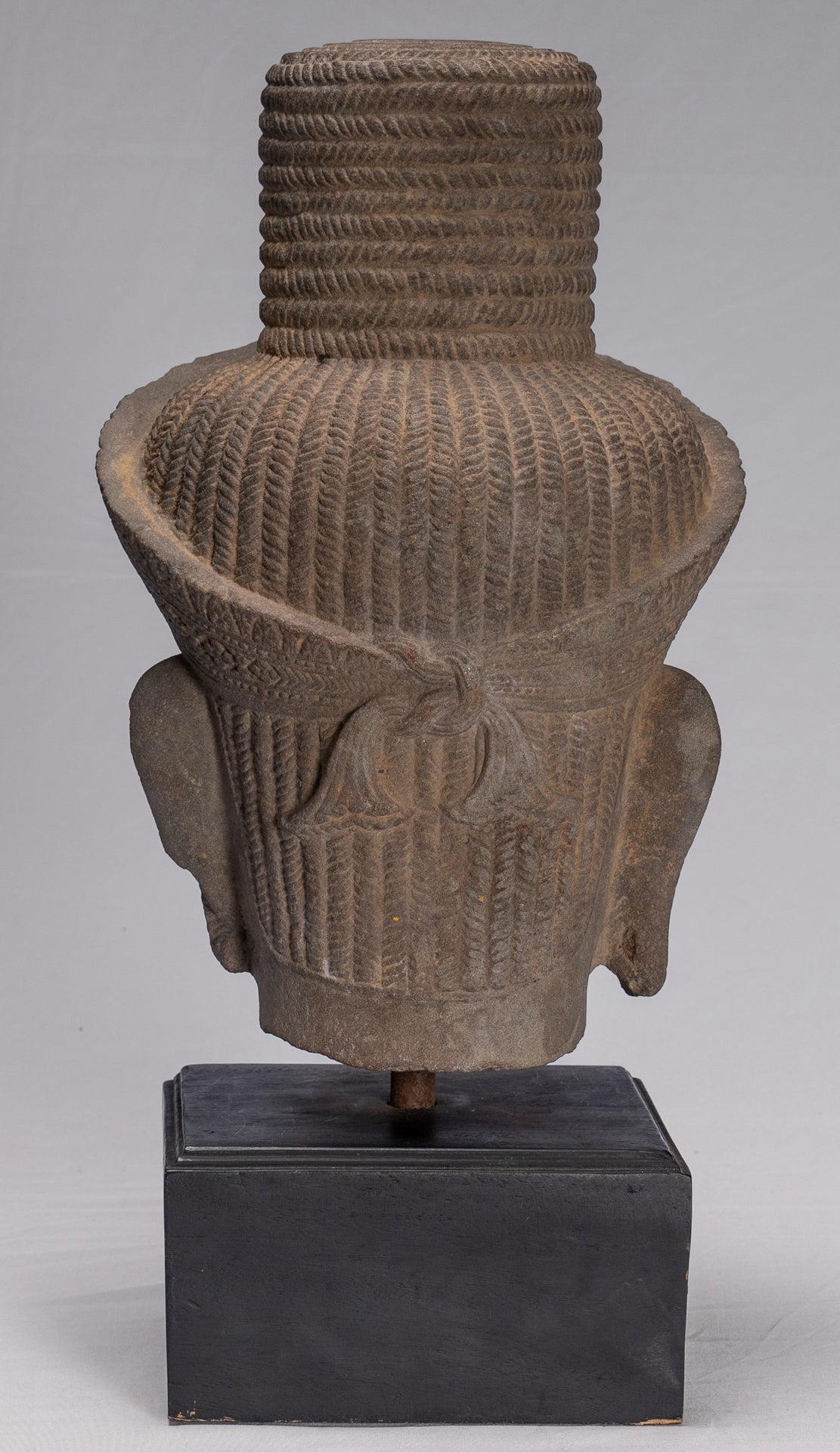 Vishnu Statue - Antique Koh Ker Style Stone Mounted Khmer Vishnu Head - 47cm / 19"