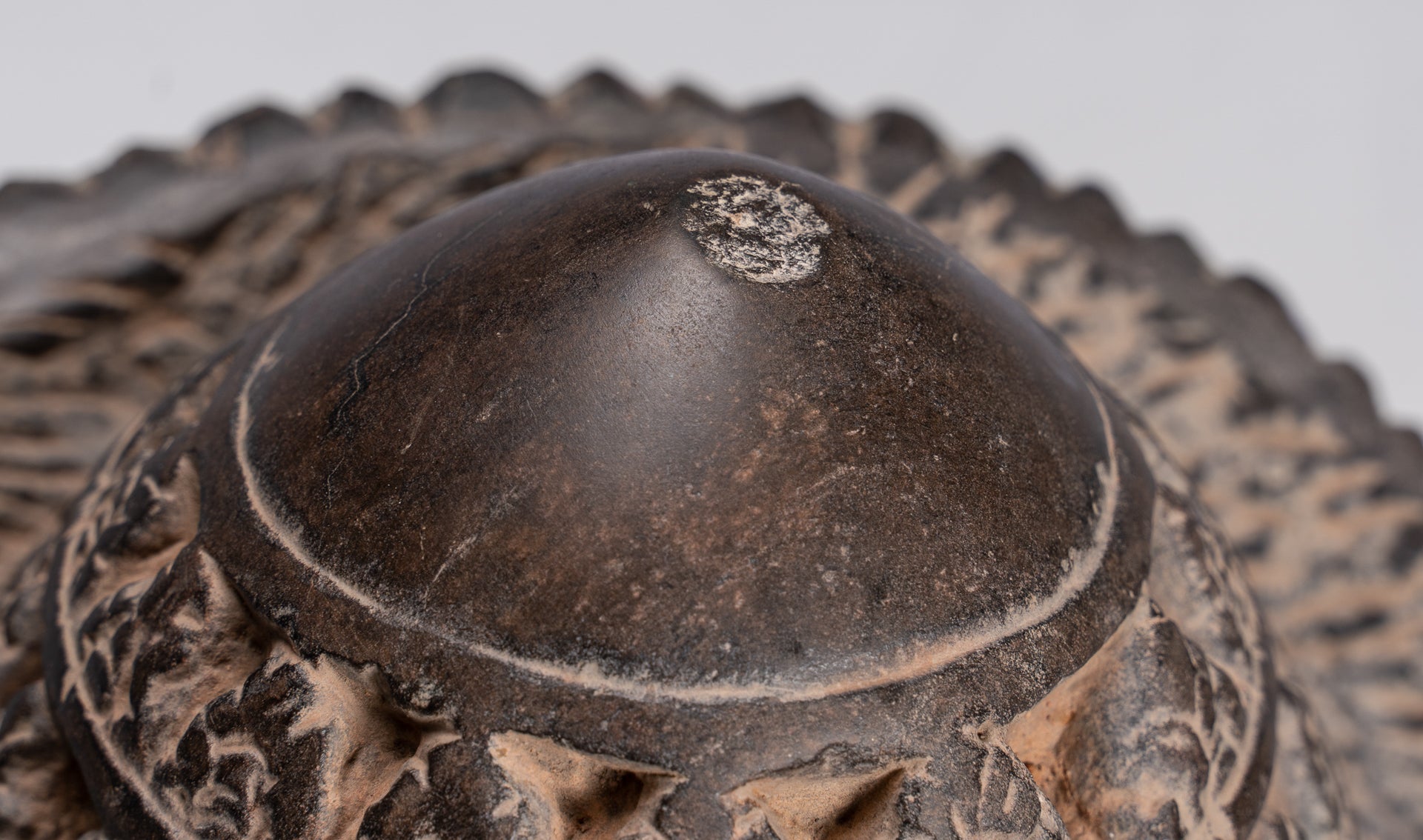 Vishnu Statue - Antique Banteay Srei Style Stone Mounted Khmer Vishnu Head - 44cm / 18"