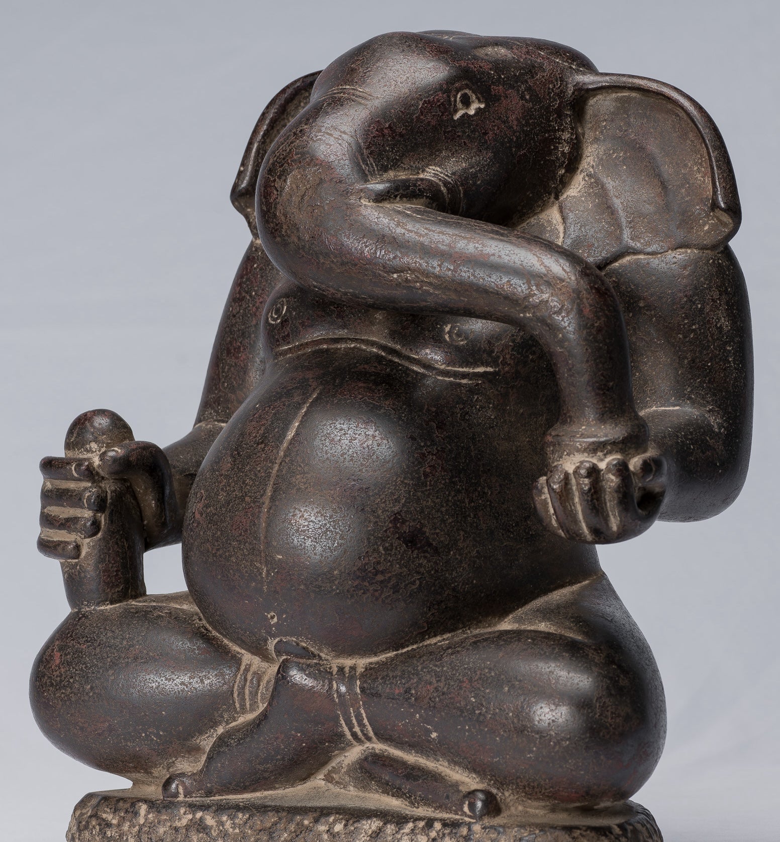 Antique Cham Style Vietnamese Seated Stone Ganesha Statue - 31cm/12"