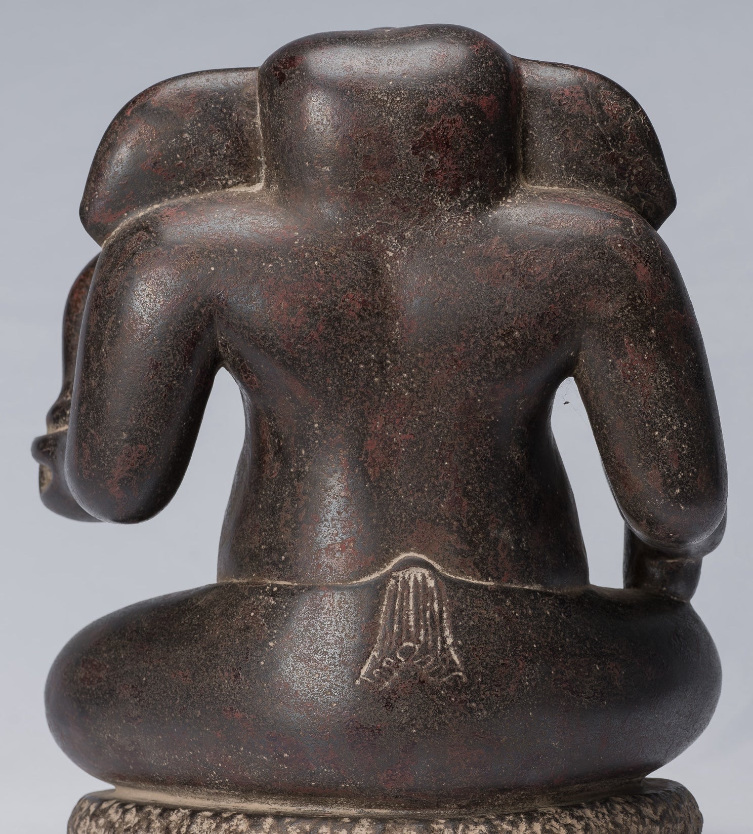 Antique Cham Style Vietnamese Seated Stone Ganesha Statue - 31cm/12"