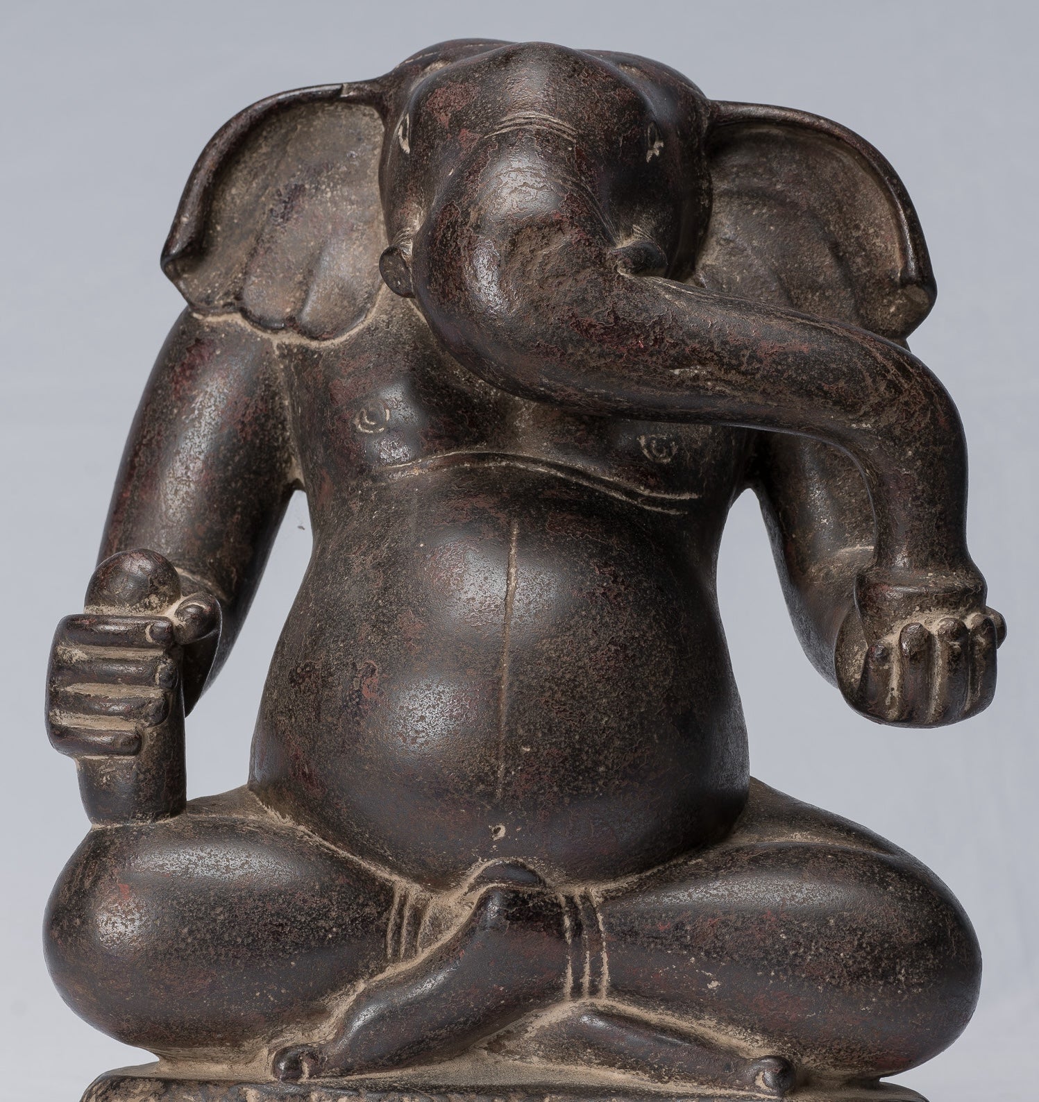 Antique Cham Style Vietnamese Seated Stone Ganesha Statue - 31cm/12"