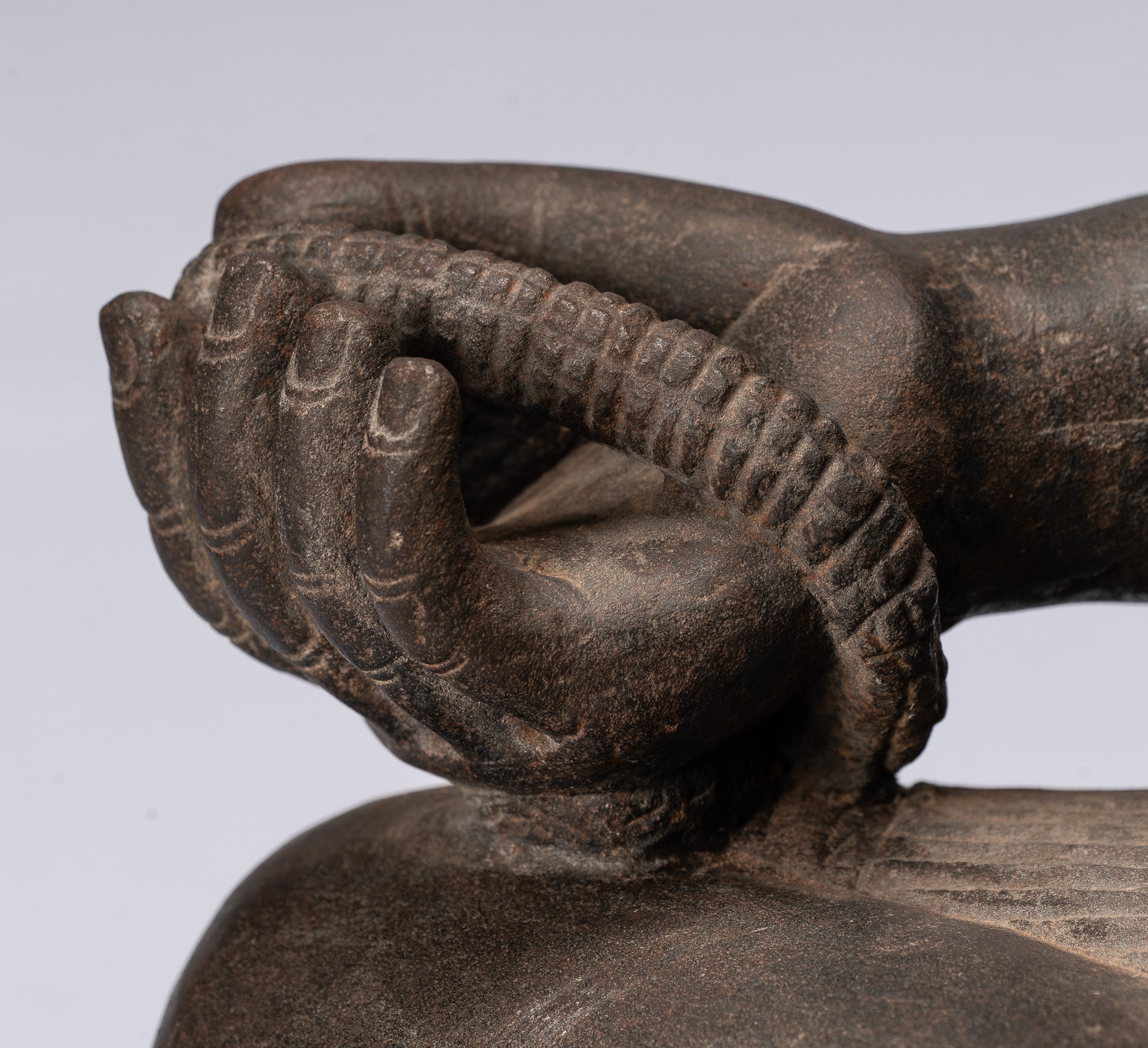 Antique Khmer Style Stone Koh Ker Seated Bodhisattva Avalokitesvara Statue-62cm/25 "