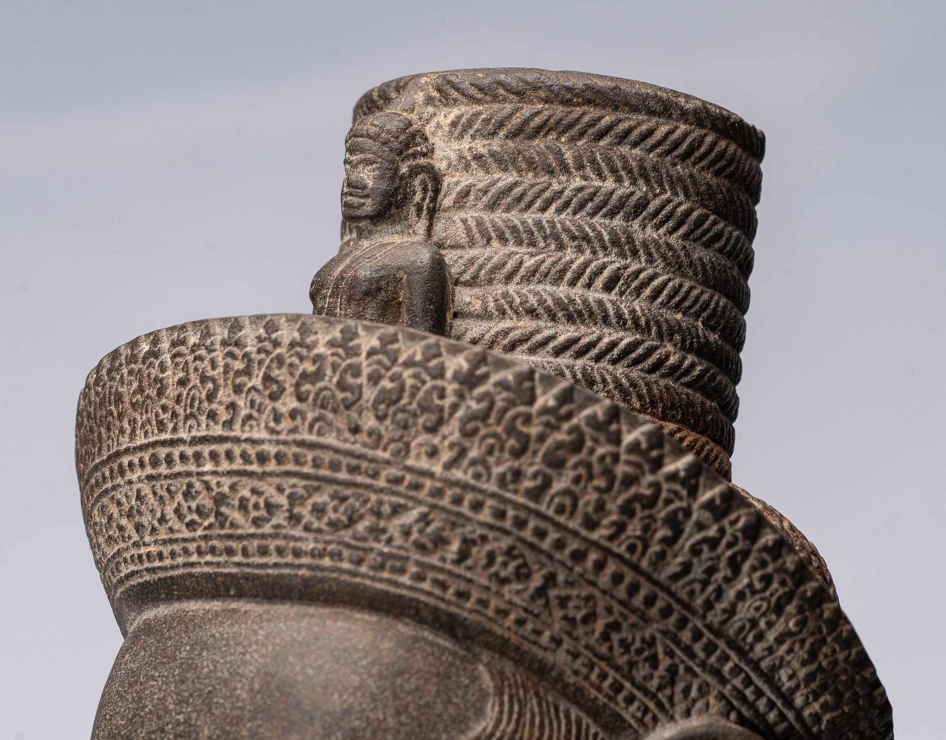 Antique Khmer Style Stone Koh Ker Seated Bodhisattva Avalokitesvara Statue-62cm/25 "