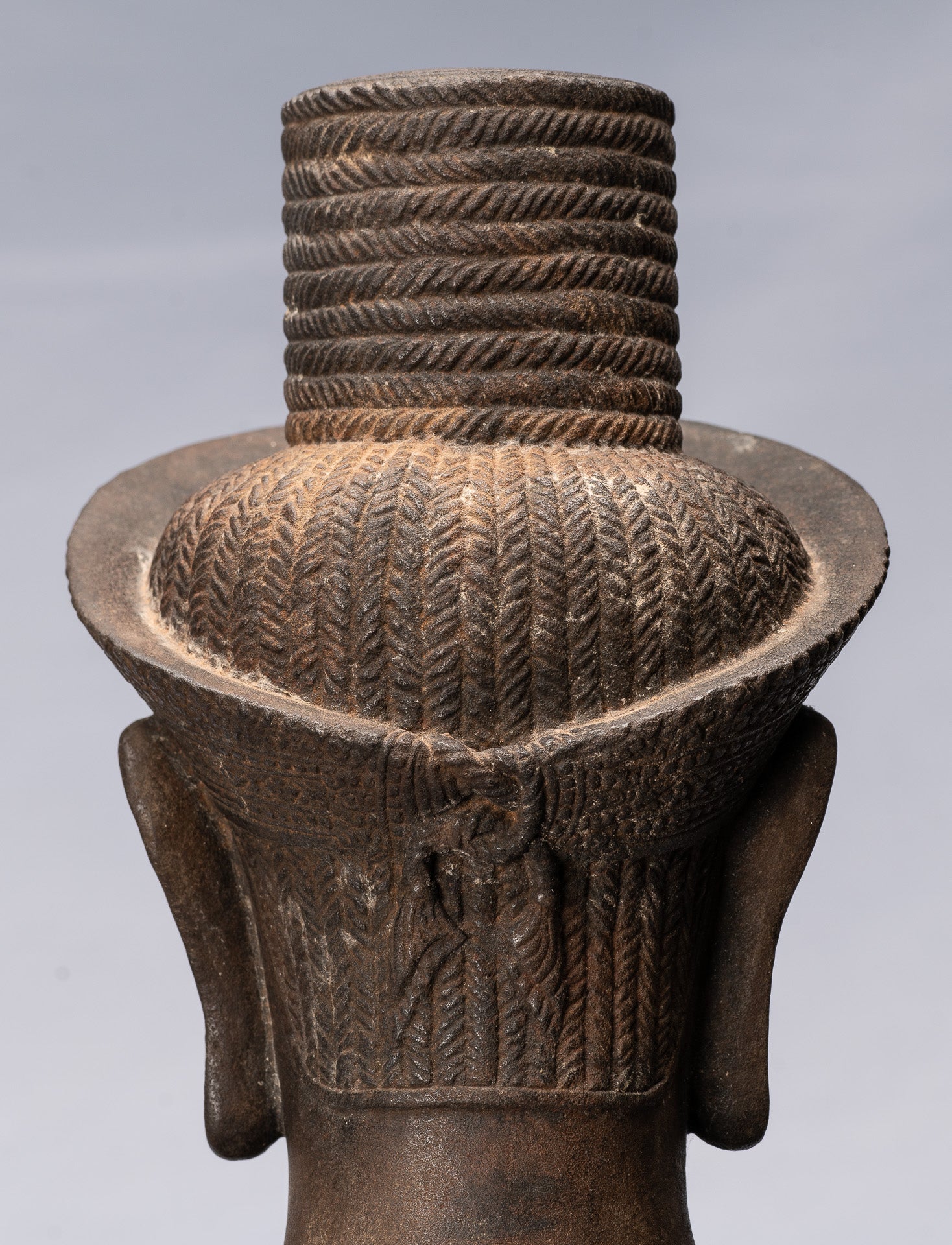 Antique Khmer Style Stone Koh Ker Seated Bodhisattva Avalokitesvara Statue-62cm/25 "