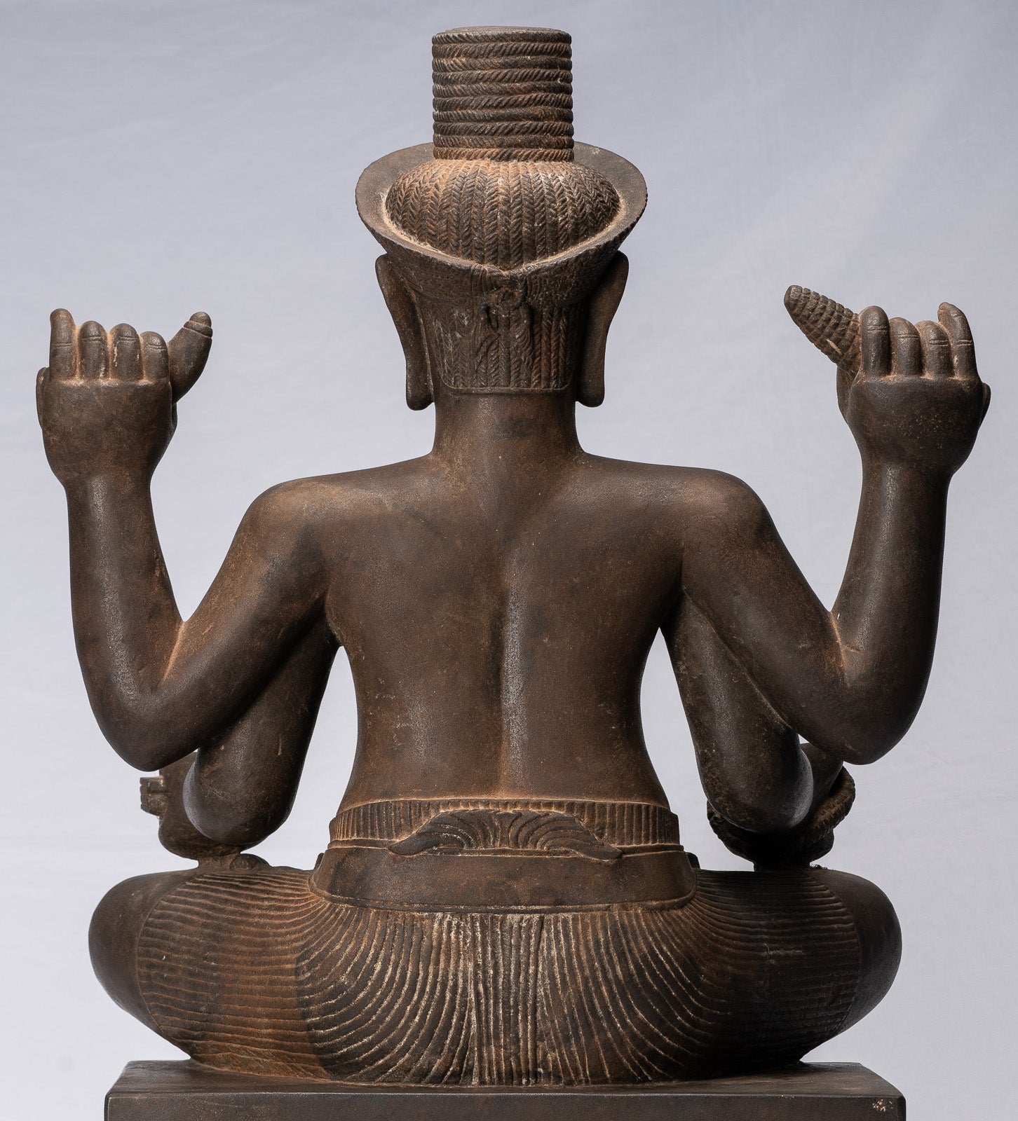 Antique Khmer Style Stone Koh Ker Seated Bodhisattva Avalokitesvara Statue-62cm/25 "