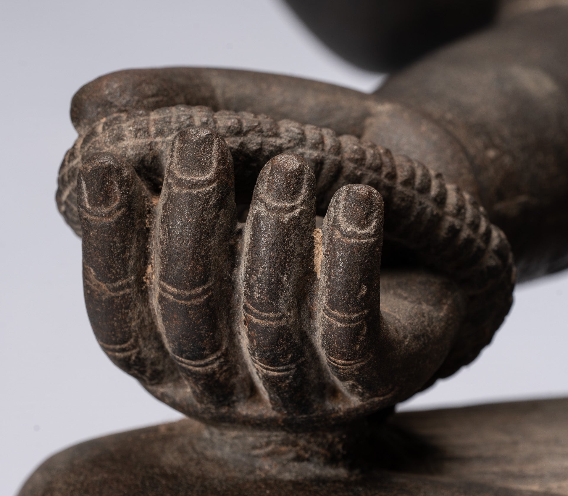 Antique Khmer Style Stone Koh Ker Seated Bodhisattva Avalokitesvara Statue-62cm/25 "