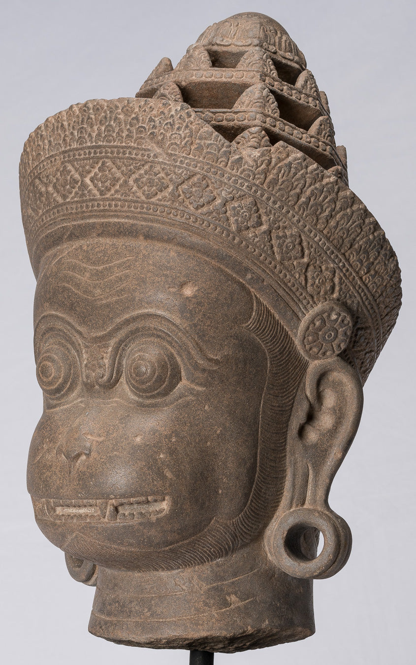 Antique JMER Style Stone Banteay Srei Hindu God Statue Hanuman - 56cm/22 "de alto