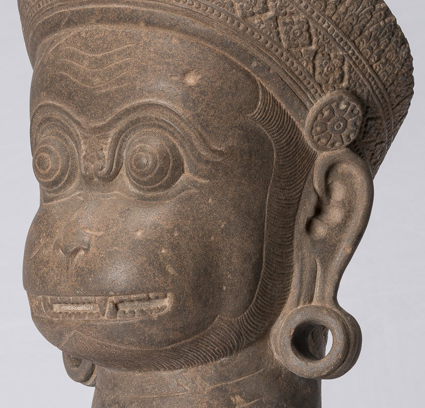 Antique JMER Style Stone Banteay Srei Hindu God Statue Hanuman - 56cm/22 "de alto