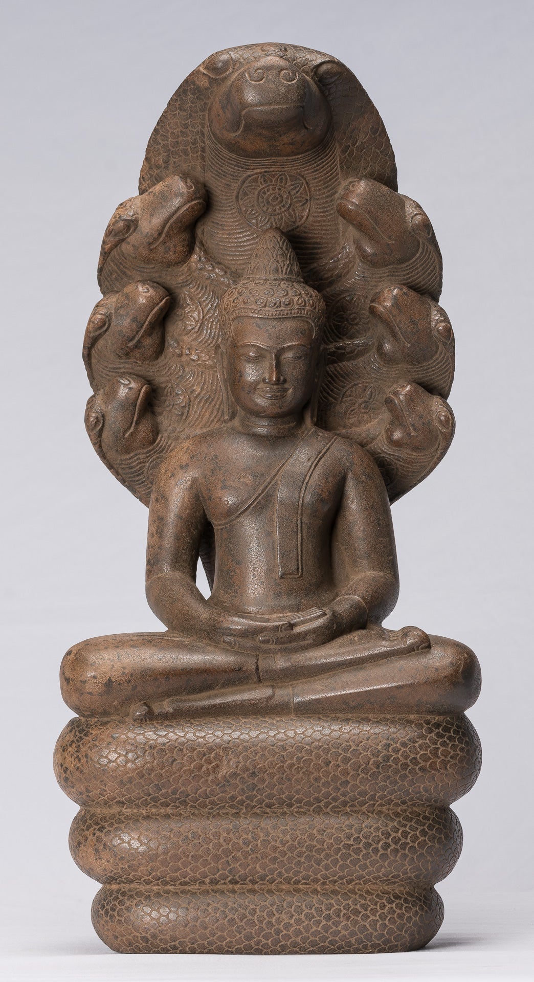 Statue di Buddha - Antique Angkor Wat Style Khmer Stone seduto Meditazione Naga Buddha - 56 cm/22 "