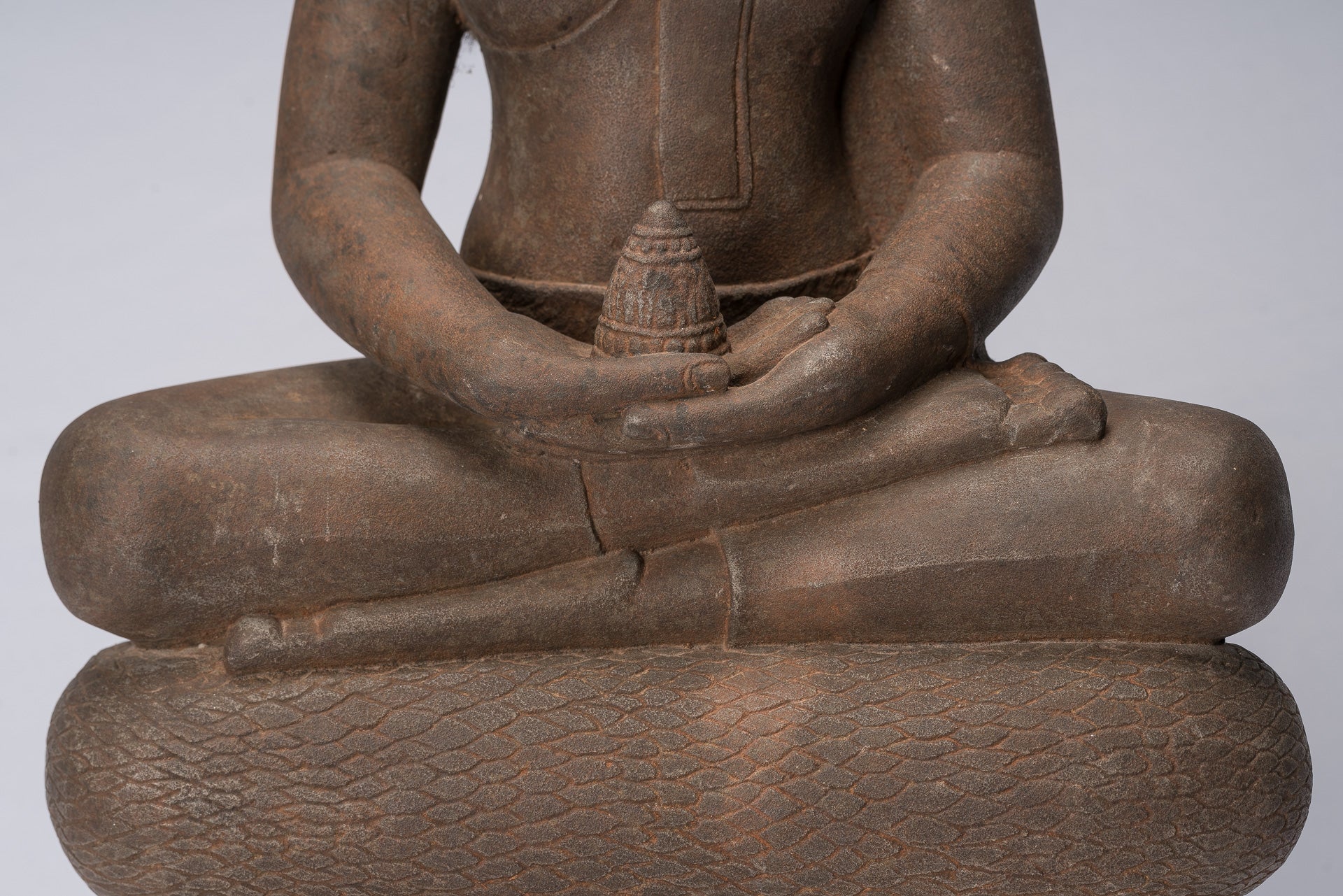 Buddha Statue - Antique Bayon Style Khmer Stone Seated Naga Meditation Buddha - 67cm/27"