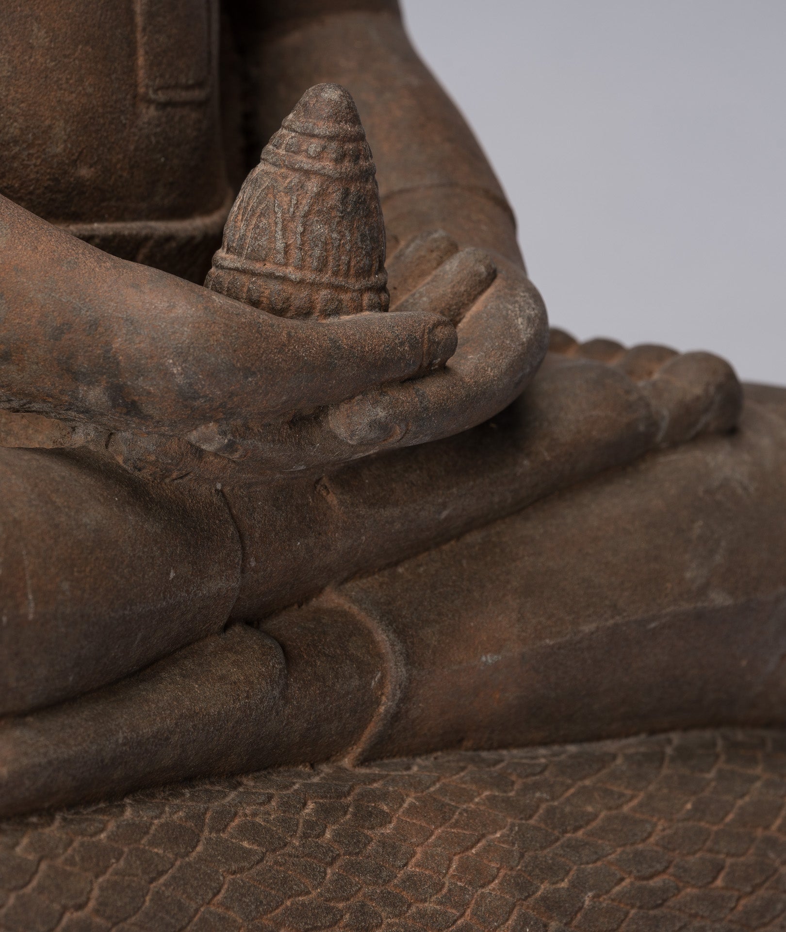 Buddha Statue - Antique Bayon Style Khmer Stone Seated Naga Meditation Buddha - 67cm/27"