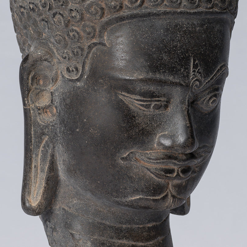 Shiva Statue-Antique Khmer Style Black Stone Yaksha & Yakshaswaroop Shiva Head-31cm/12 "