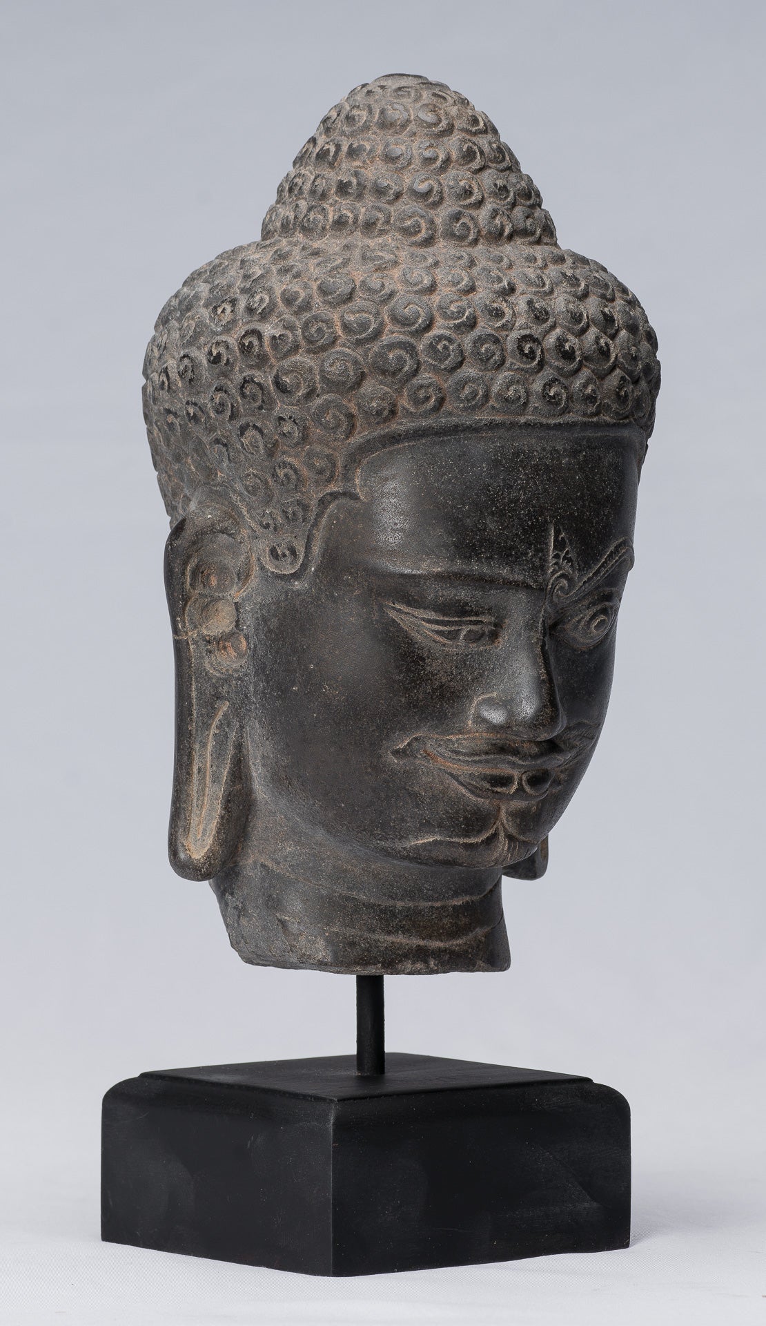 Shiva Statue-Antique Khmer Style Black Stone Yaksha & Yakshaswaroop Shiva Head-31cm/12 "