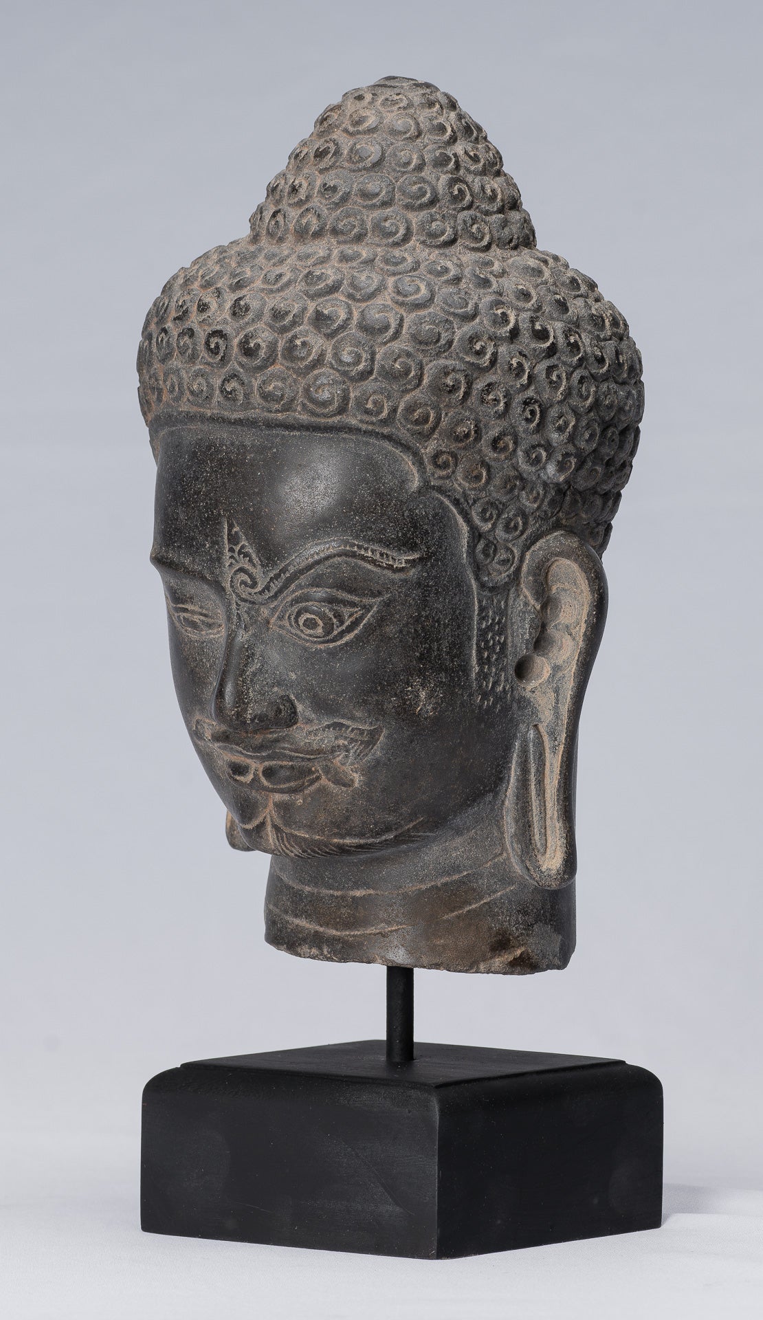 Shiva Statue-Antique Khmer Style Black Stone Yaksha & Yakshaswaroop Shiva Head-31cm/12 "