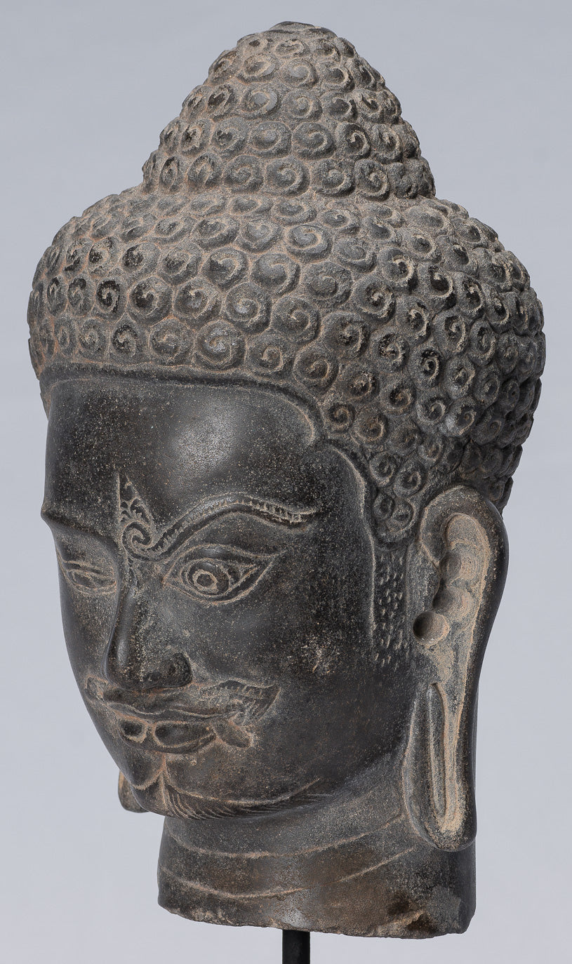 Shiva Statue-Antique Khmer Style Black Stone Yaksha & Yakshaswaroop Shiva Head-31cm/12 "