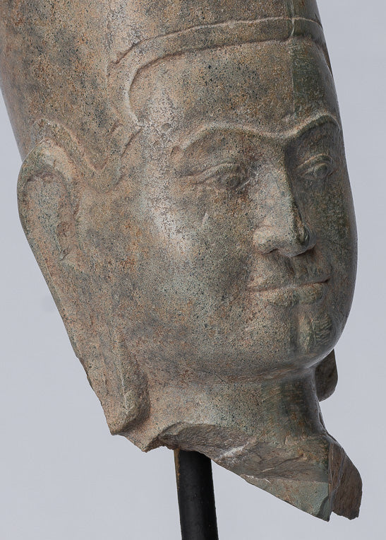 Antique Phnom Da Style Khmer Vishnu Head - Protettore e Conserver - 28 cm/11 "
