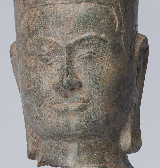 Antique Phnom Da Style Khmer Vishnu Head - Protettore e Conserver - 28 cm/11 "