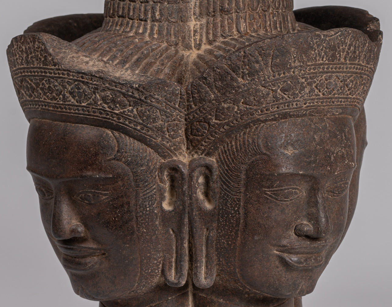 Brahma Statue - Antique Khmer Style Koh Ker Stone Brahma Head - Hindu God Creation - 42cm/17"