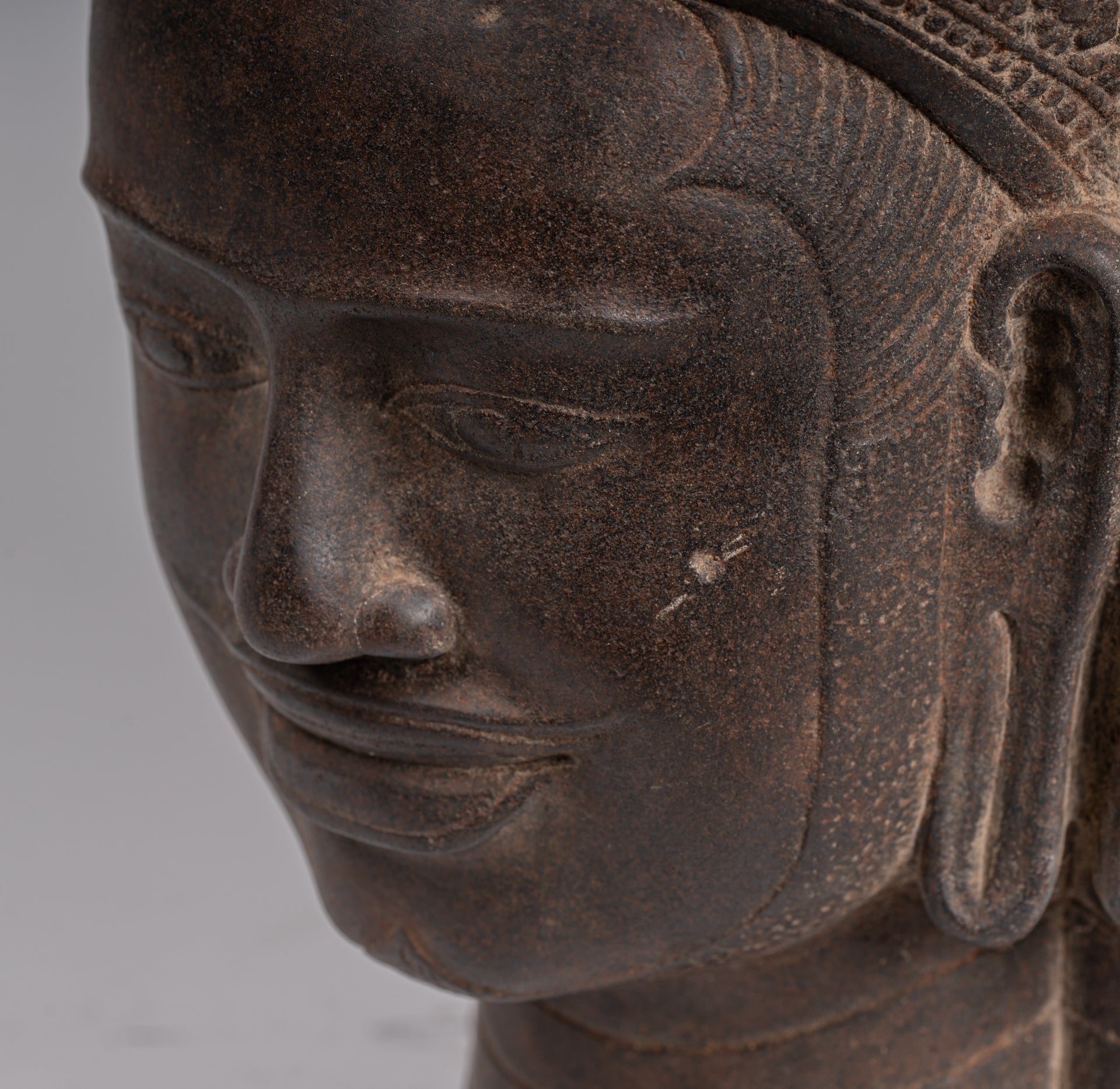 Brahma Statue - Antique Khmer Style Koh Ker Stone Brahma Head - Hindu God Creation - 42cm/17"