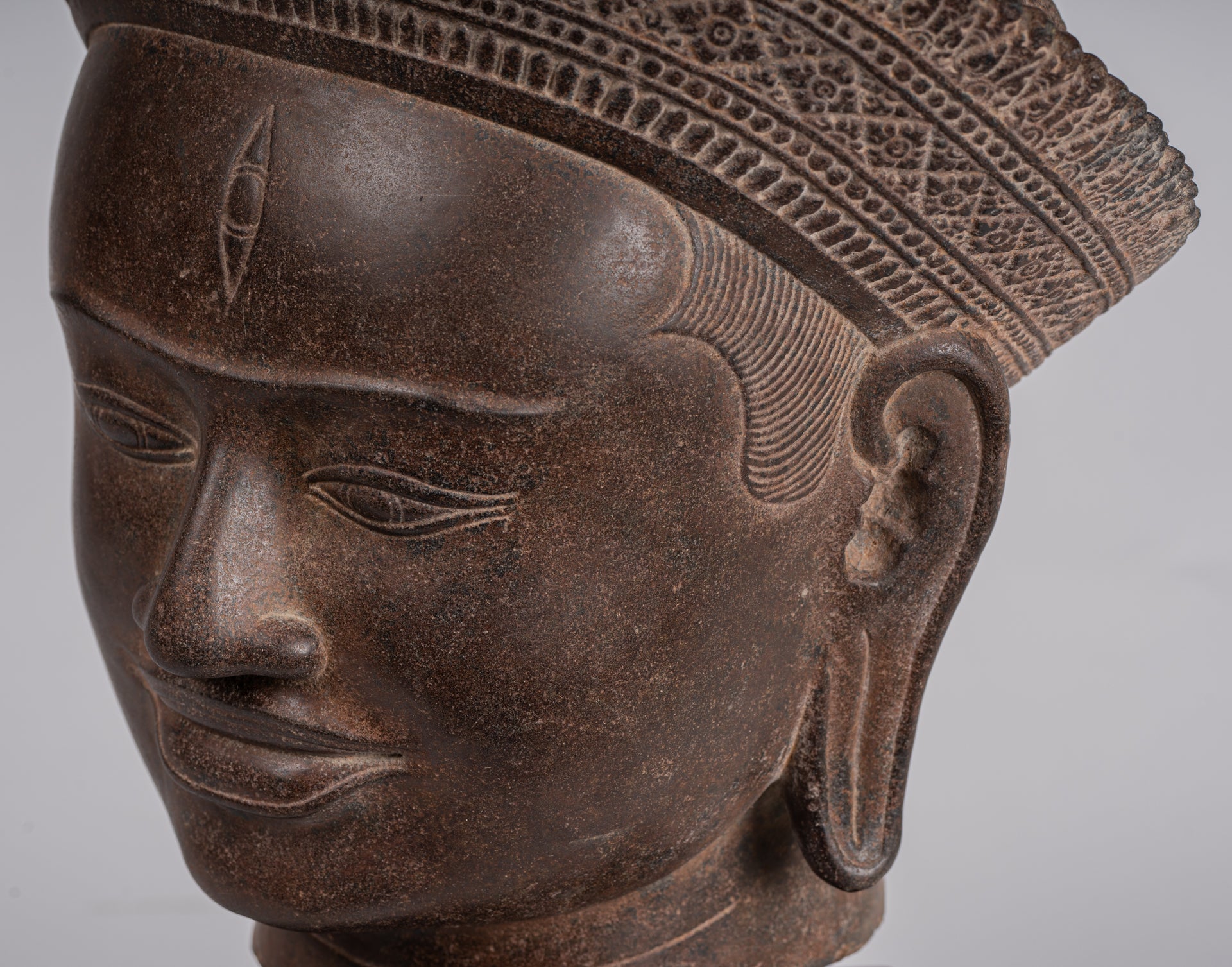 Estatua de Shiva - Estatua de cabeza de Stone Shiva de Khmer Stone de Khmer Stone - El destructor - 54cm/22 "