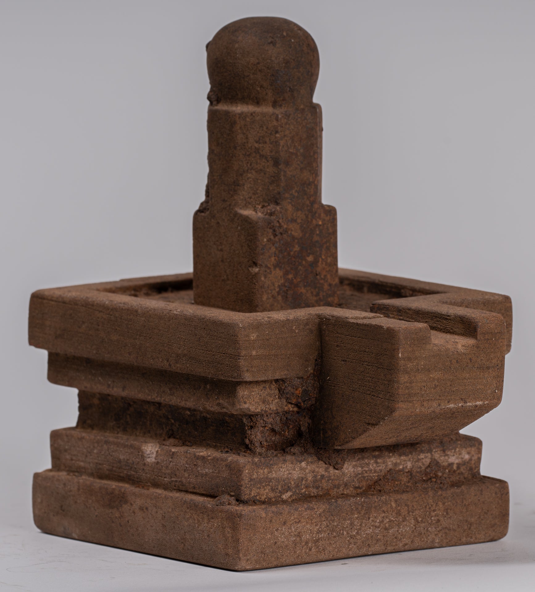 Linga Statue - Antique Khmer Style Two Piece Stone Linga / Lingnum & Yoni - 20cm/8"