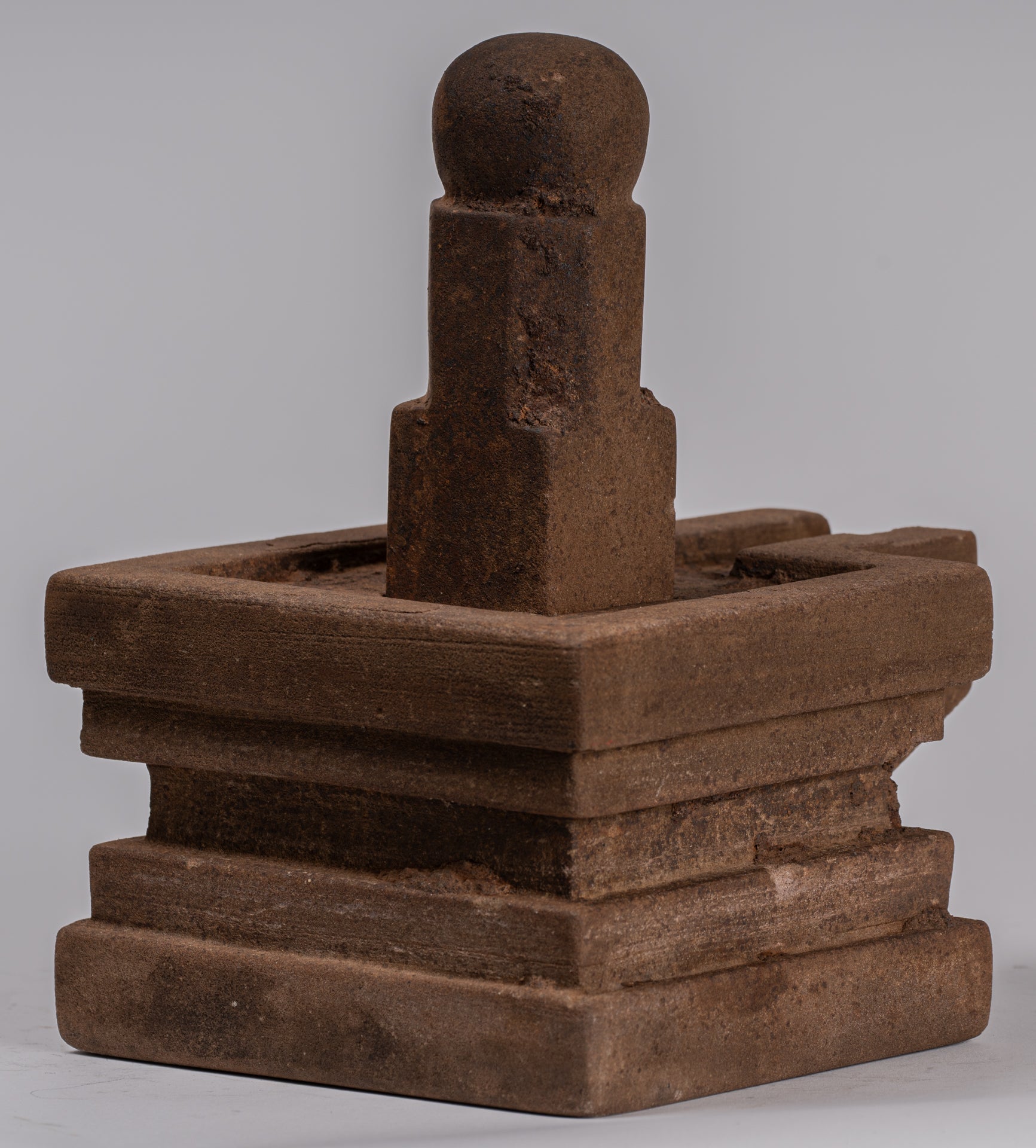 Linga Statue - Antique Khmer Style Two Piece Stone Linga / Lingnum & Yoni - 20cm/8"