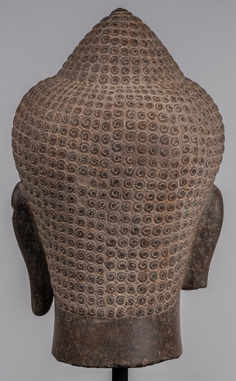 Shiva Statue - Antique Khmer Style Brown Stone Shiva Head Statue - The Destroyer - 52cm/21"