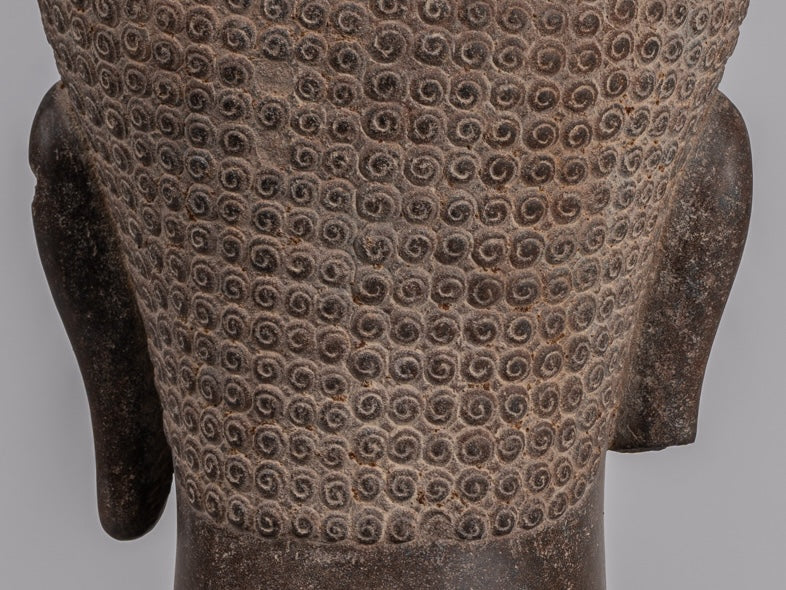 Shiva Statue - Antique Khmer Style Brown Stone Shiva Head Statue - The Destroyer - 52cm/21"