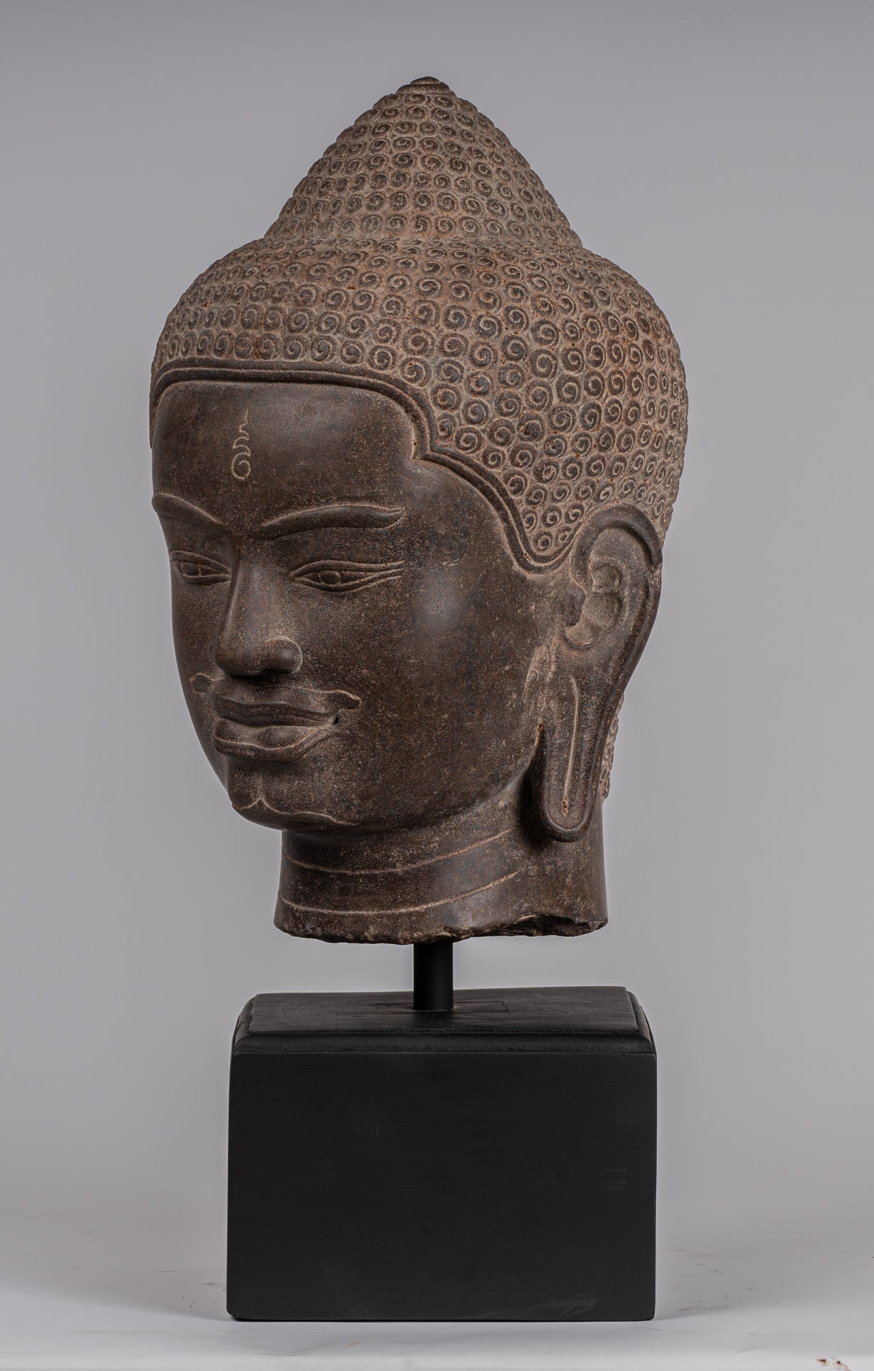 Shiva Statue - Antique Khmer Style Brown Stone Shiva Head Statue - The Destroyer - 52cm/21"