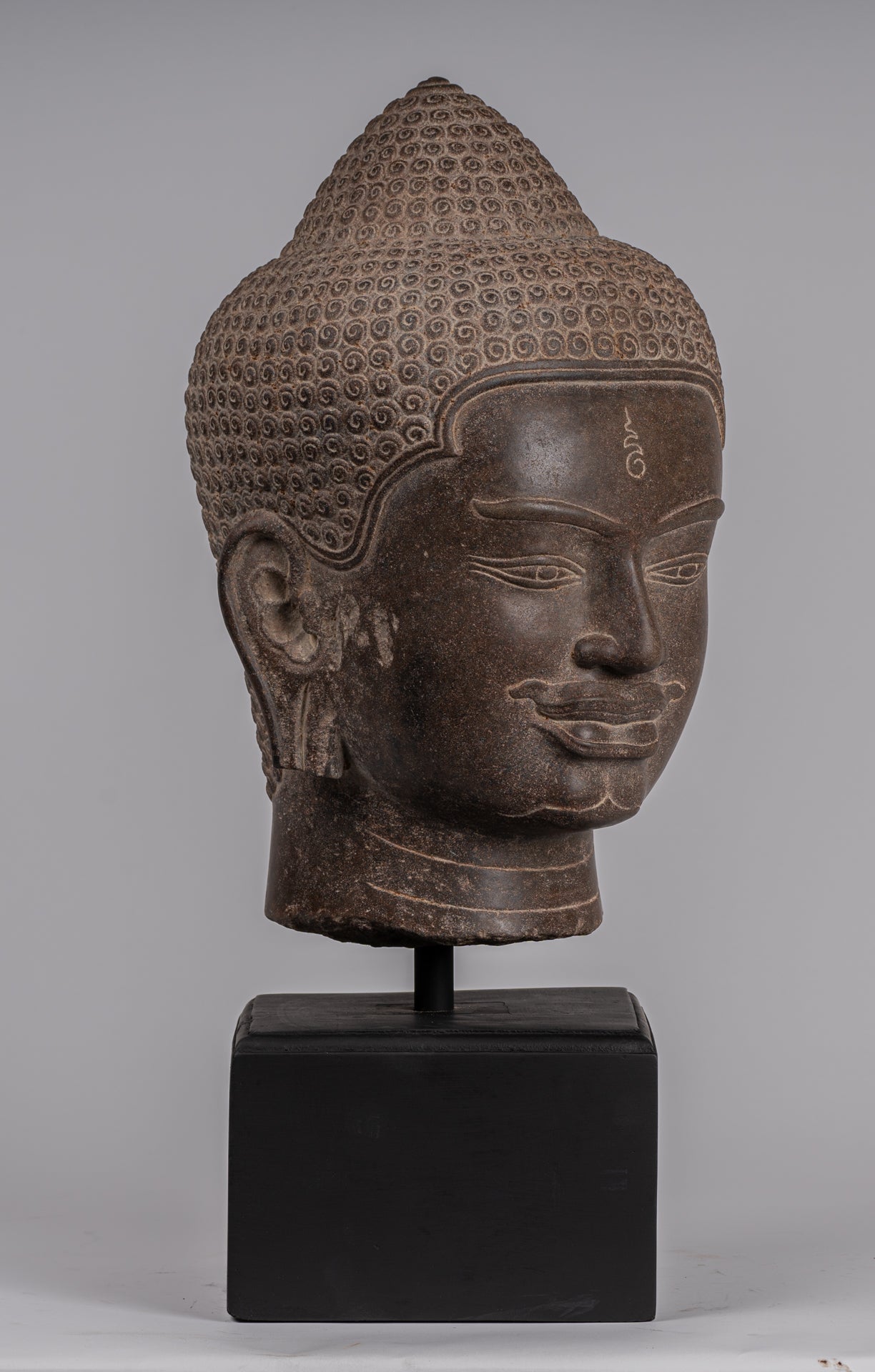 Shiva Statue - Antique Khmer Style Brown Stone Shiva Head Statue - The Destroyer - 52cm/21"