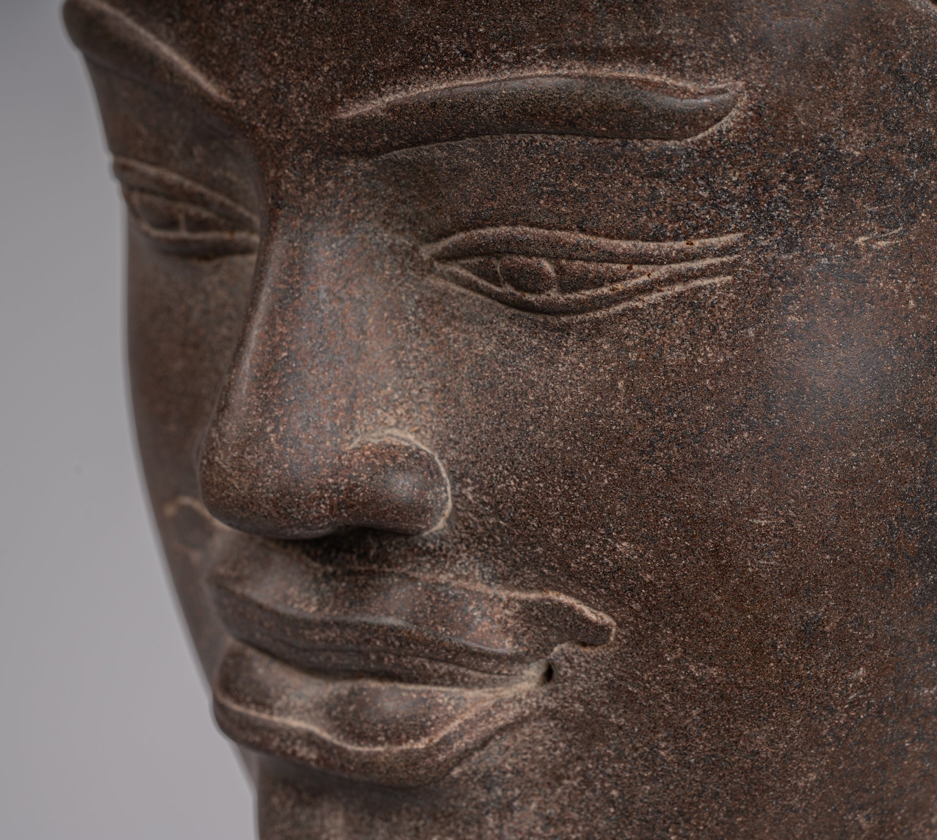 Shiva Statue - Antique Khmer Style Brown Stone Shiva Head Statue - The Destroyer - 52cm/21"