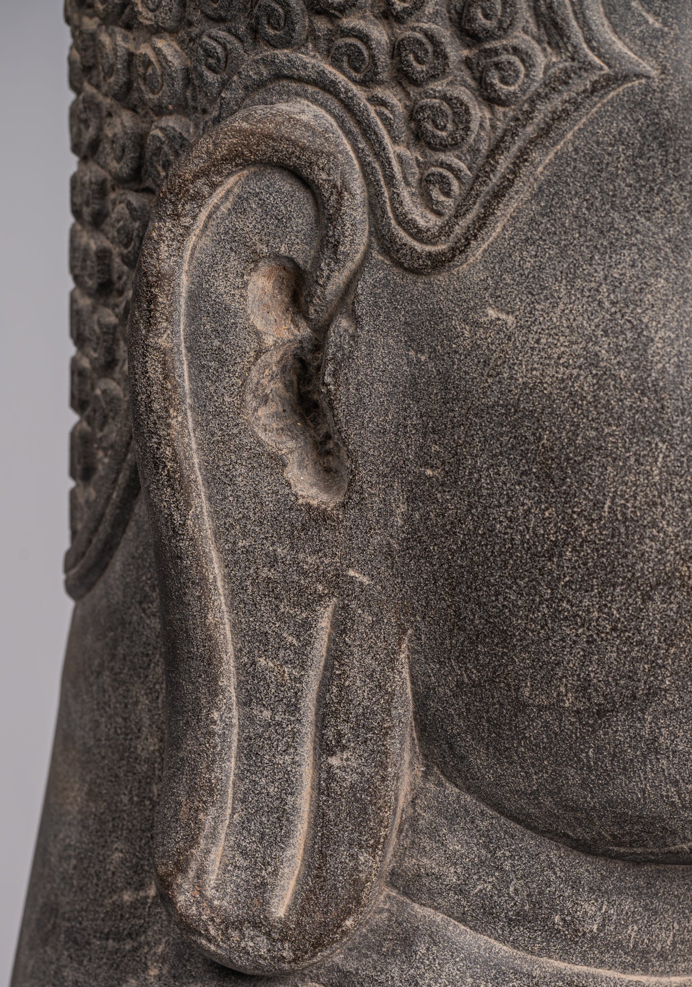 Shiva Statue - Antique Khmer Style Grey Stone Yaksha & Yakshaswaroop Shiva Head- 48cm/19 "