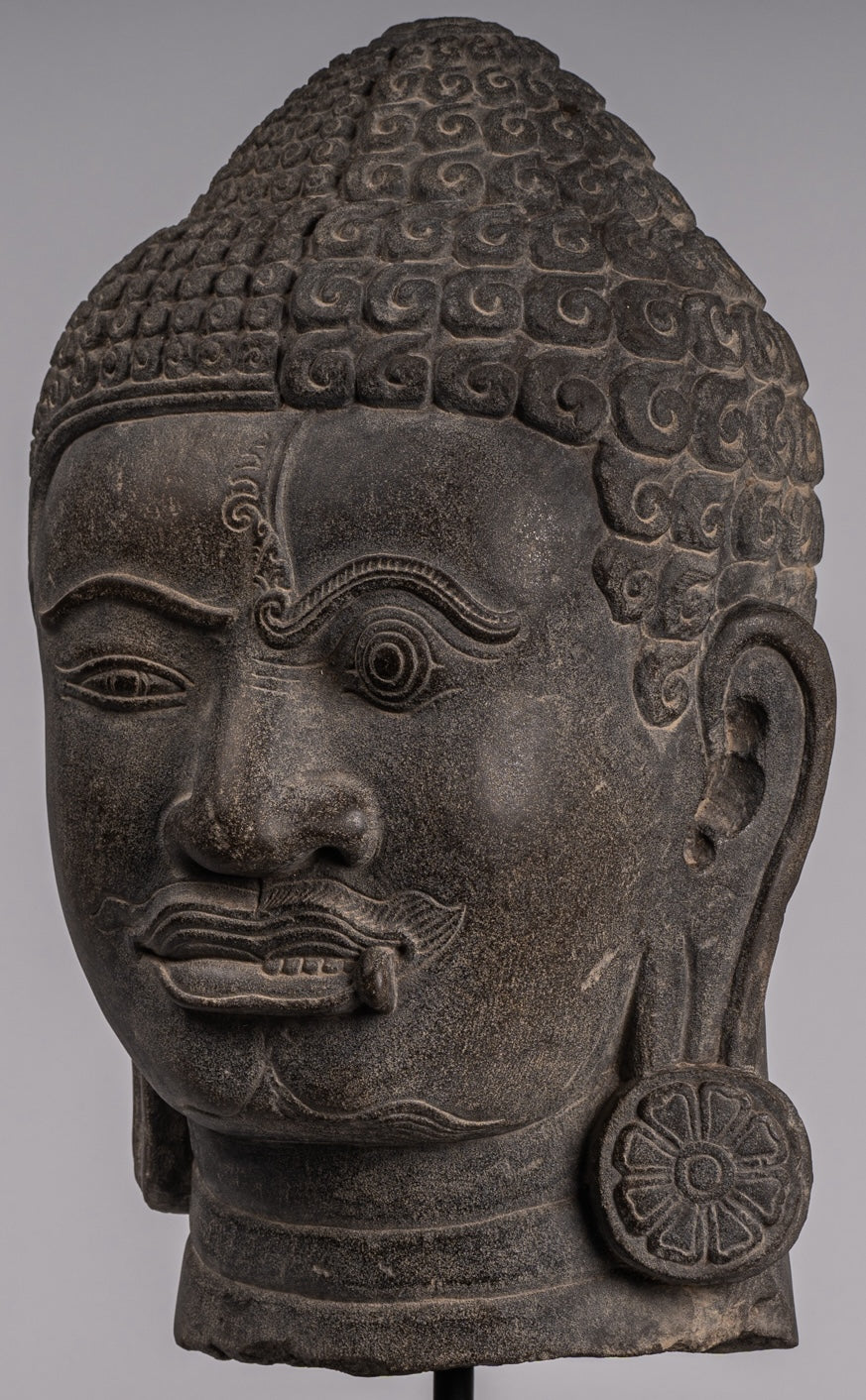 Shiva Statue - Antique Khmer Style Grey Stone Yaksha & Yakshaswaroop Shiva Head- 48cm/19 "
