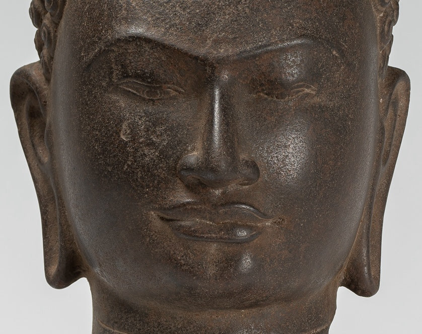 Buddha Statue - Antique Dvaravati Style Thai Stone Buddha Head Statue - 41cm/16"