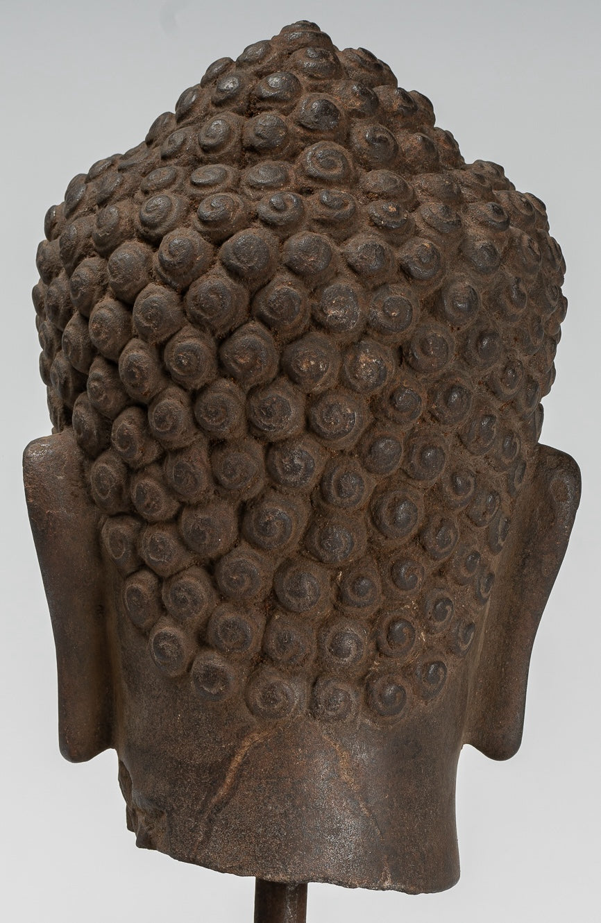 Buddha Statue - Antique Dvaravati Style Thai Stone Buddha Head Statue - 41cm/16"