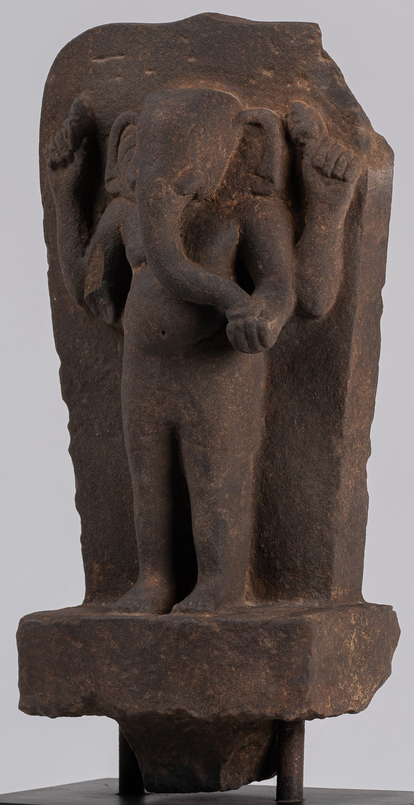 Ganesha Stele - Antique Vietnamese Style Stone Cham Mounted Ganesha Stele - 47cm/19"
