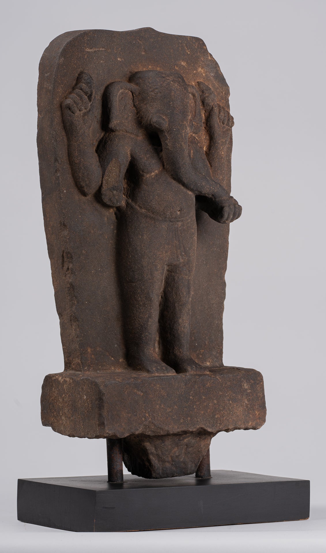 Ganesha Stele - Antique Vietnamese Style Stone Cham Mounted Ganesha Stele - 47cm/19"